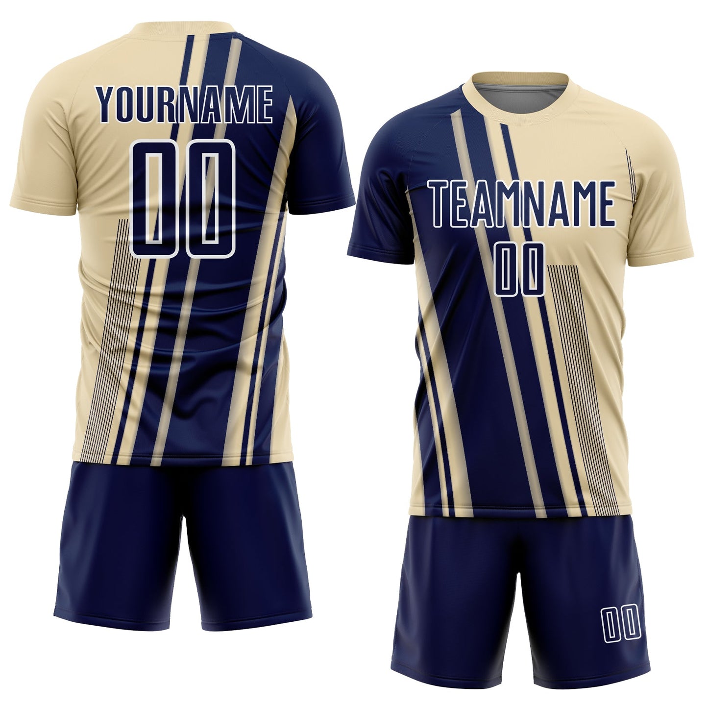 Custom Cream Navy-White Lines Sports Sublimation Soccer Uniform Jersey view 2