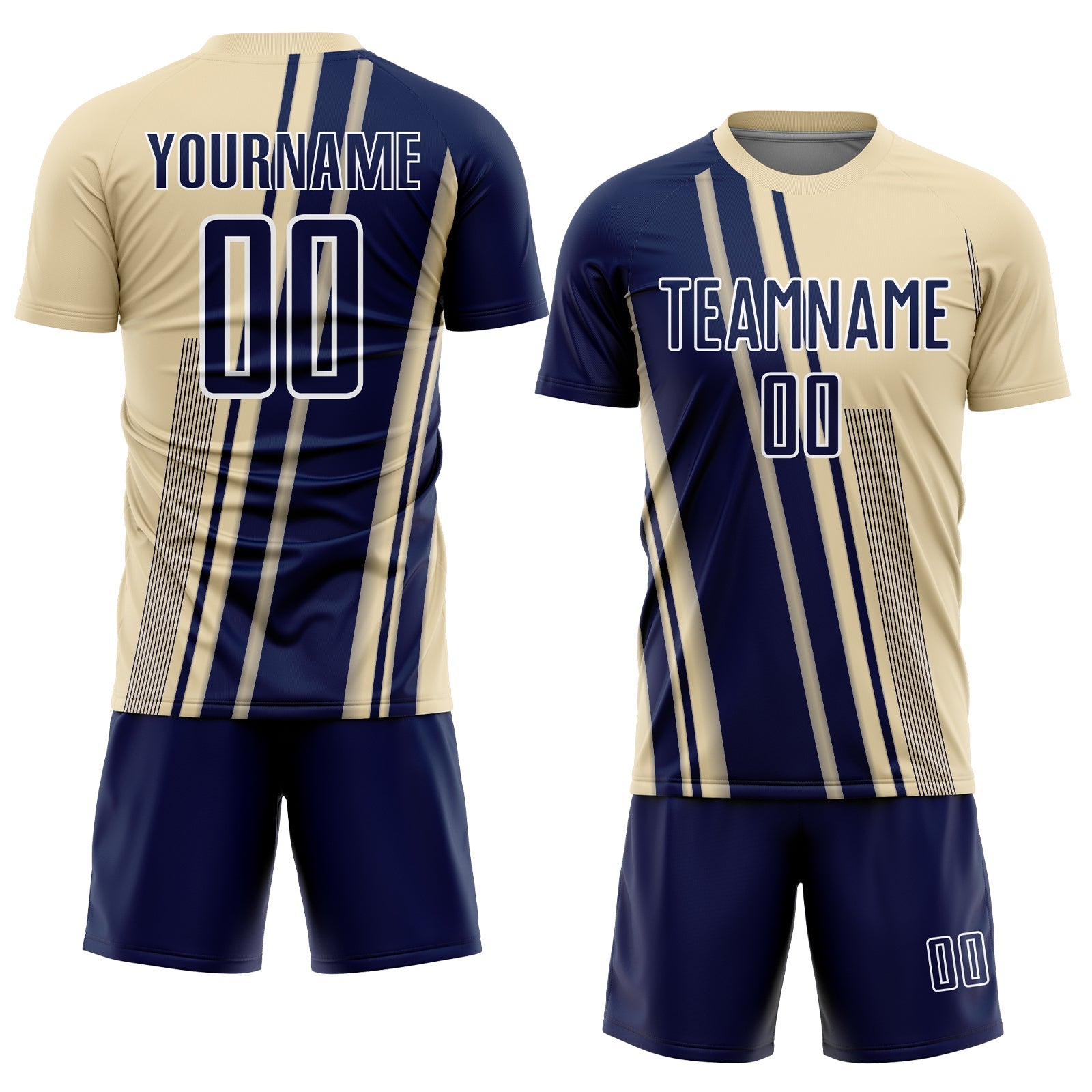 Custom Cream Navy-White Lines Sports Sublimation Soccer Uniform Jersey view 2