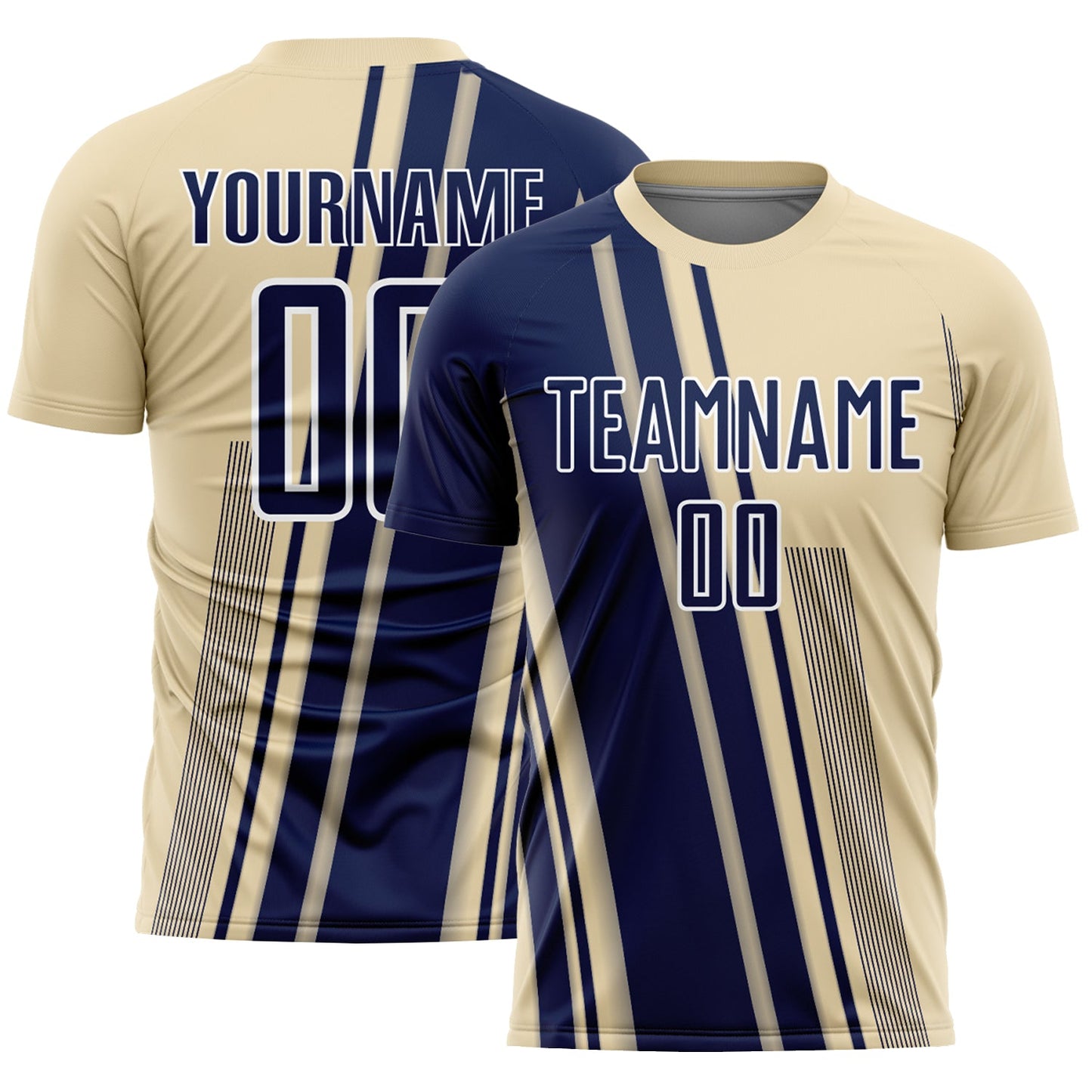Custom Cream Navy-White Lines Sports Sublimation Soccer Uniform Jersey - Main View