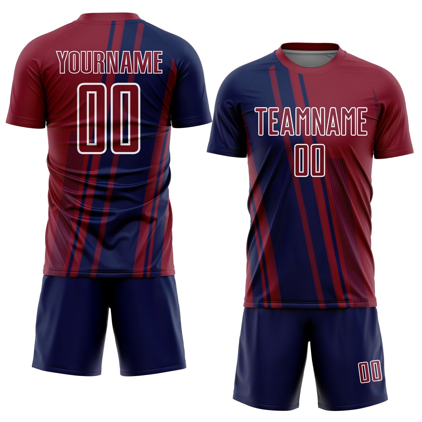Custom Crimson Navy-White Lines Sports Sublimation Soccer Uniform Jersey view 2