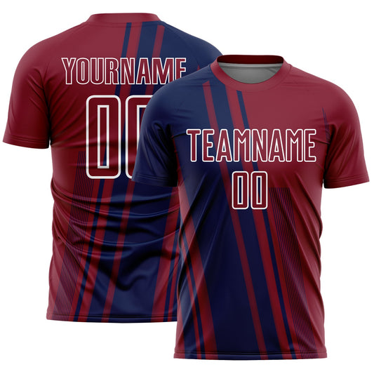 Custom Crimson Navy-White Lines Sports Sublimation Soccer Uniform Jersey - Main View