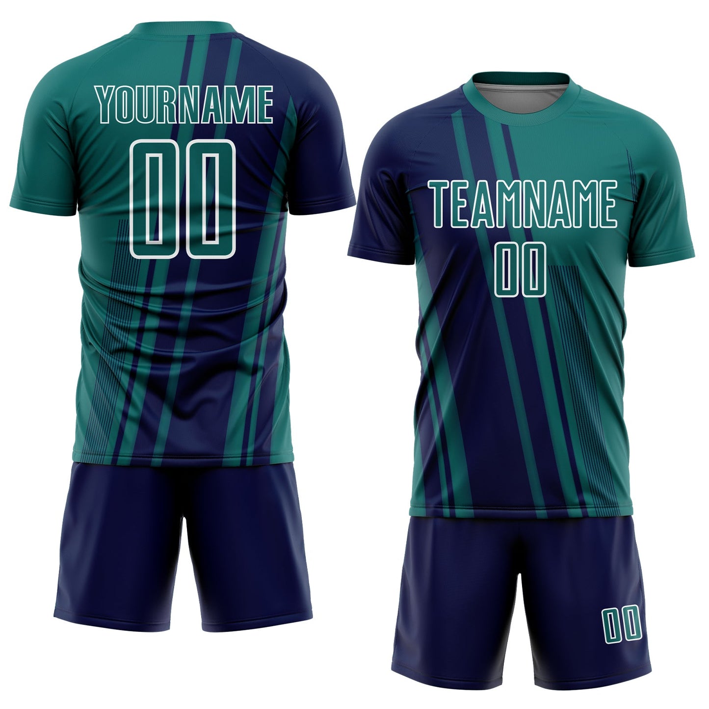 Custom Teal Navy-White Lines Sports Sublimation Soccer Uniform Jersey view 2