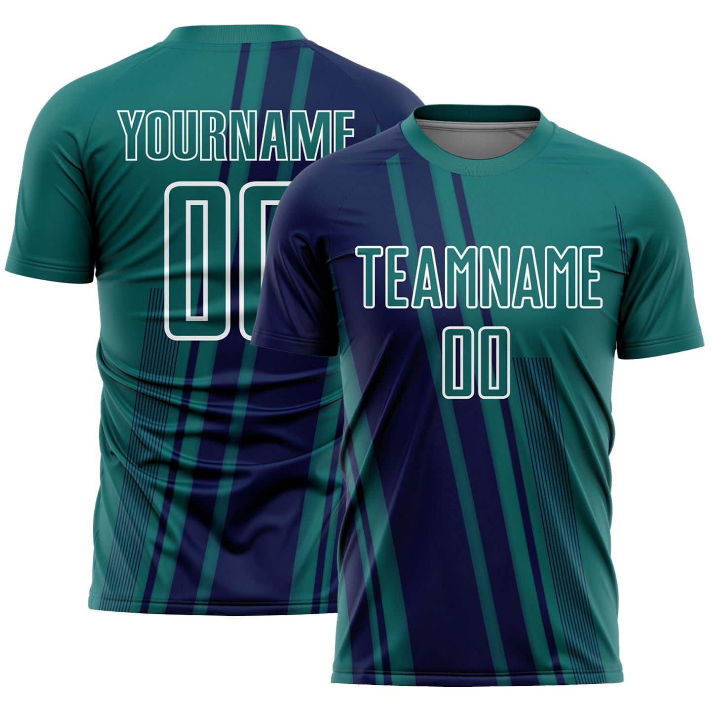 Custom Teal Navy-White Lines Sports Sublimation Soccer Uniform Jersey - Main View