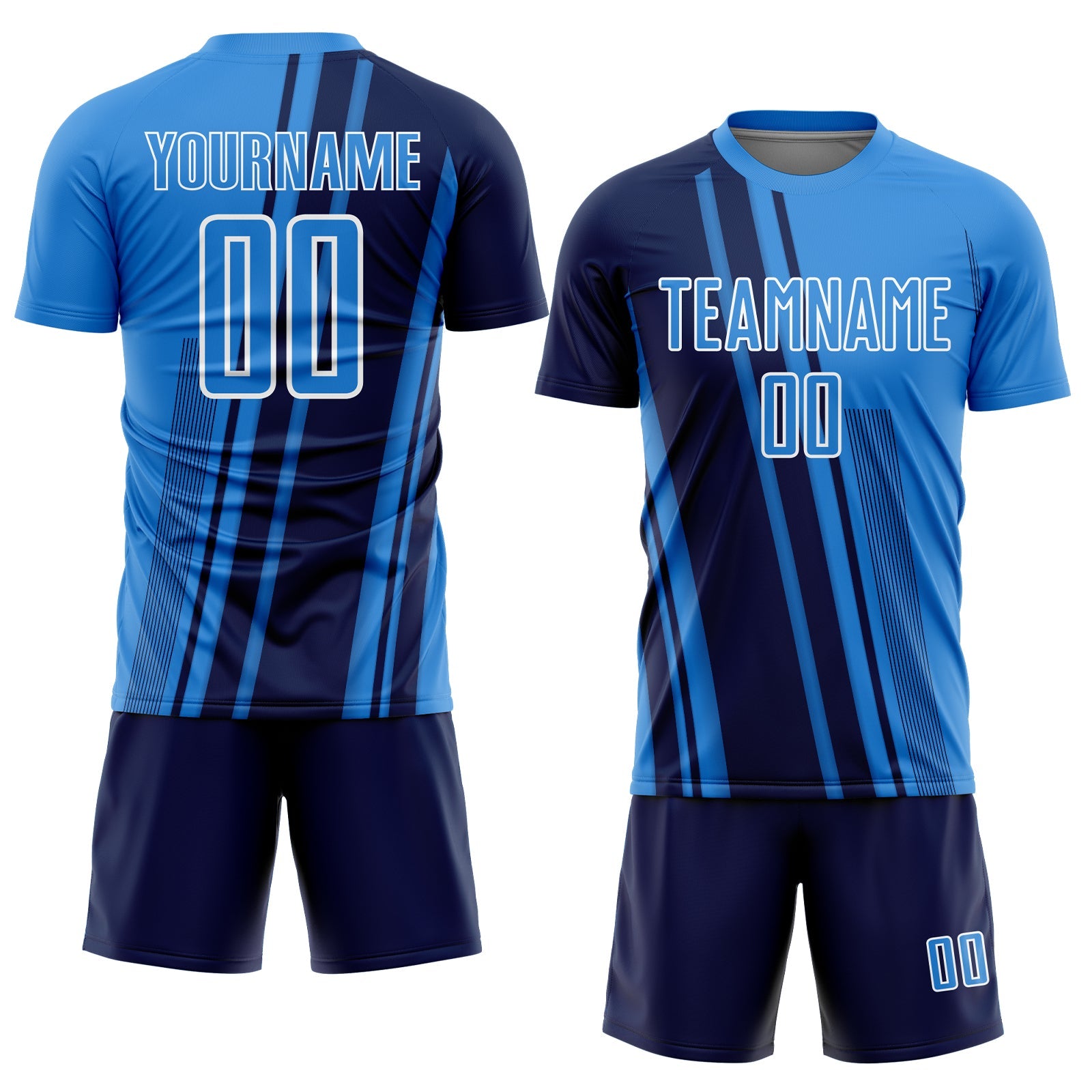 Custom Powder Blue Navy-White Lines Sports Sublimation Soccer Uniform Jersey view 2