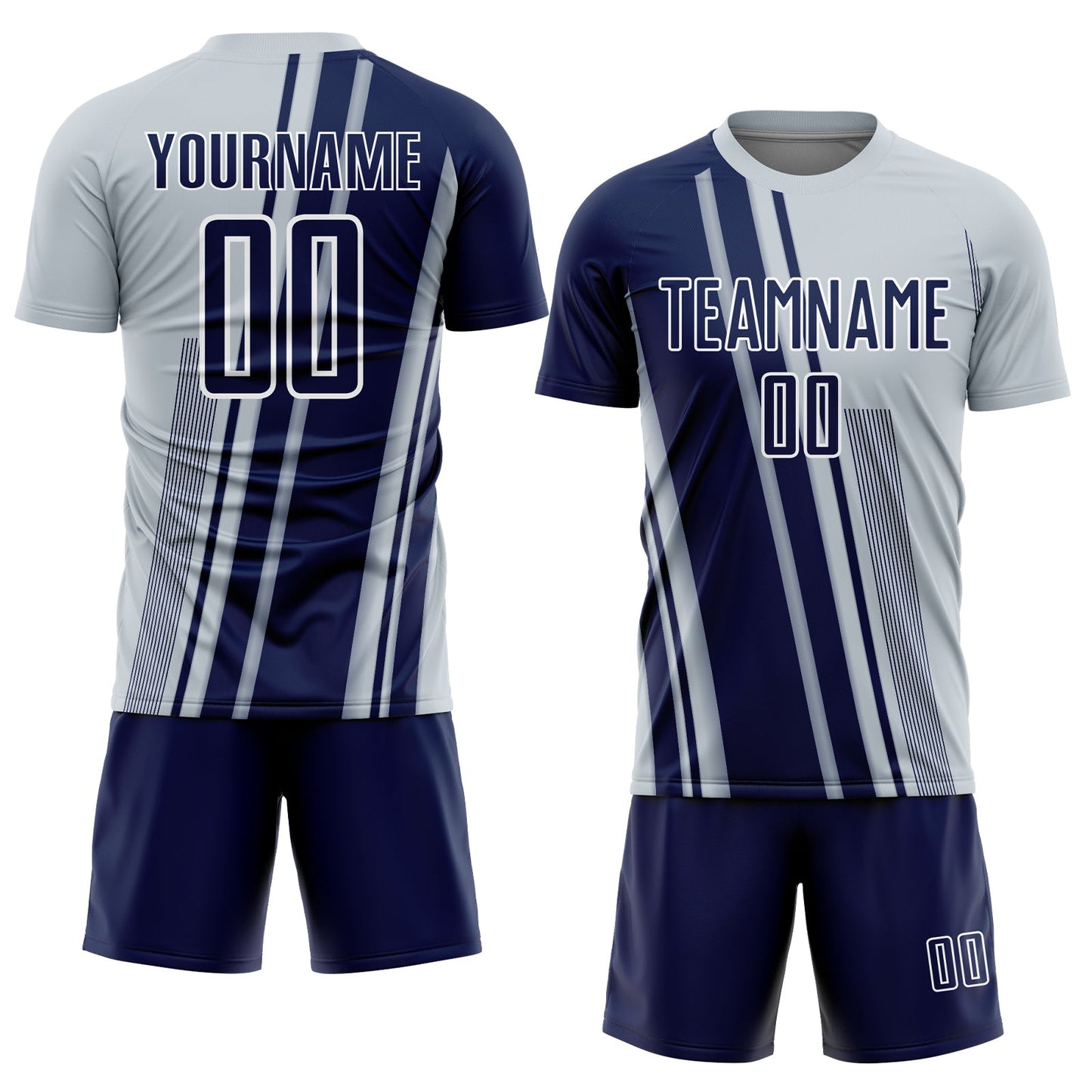 Custom Silver Navy-White Lines Sports Sublimation Soccer Uniform Jersey view 2
