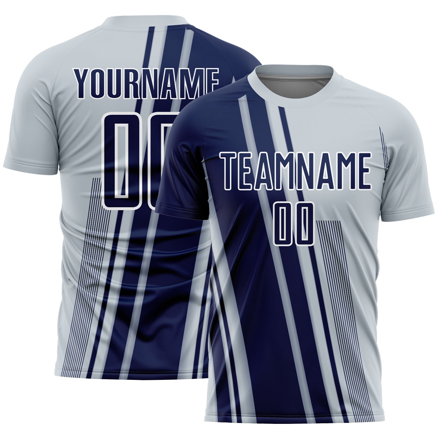 Custom Silver Navy-White Lines Sports Sublimation Soccer Uniform Jersey - Main View