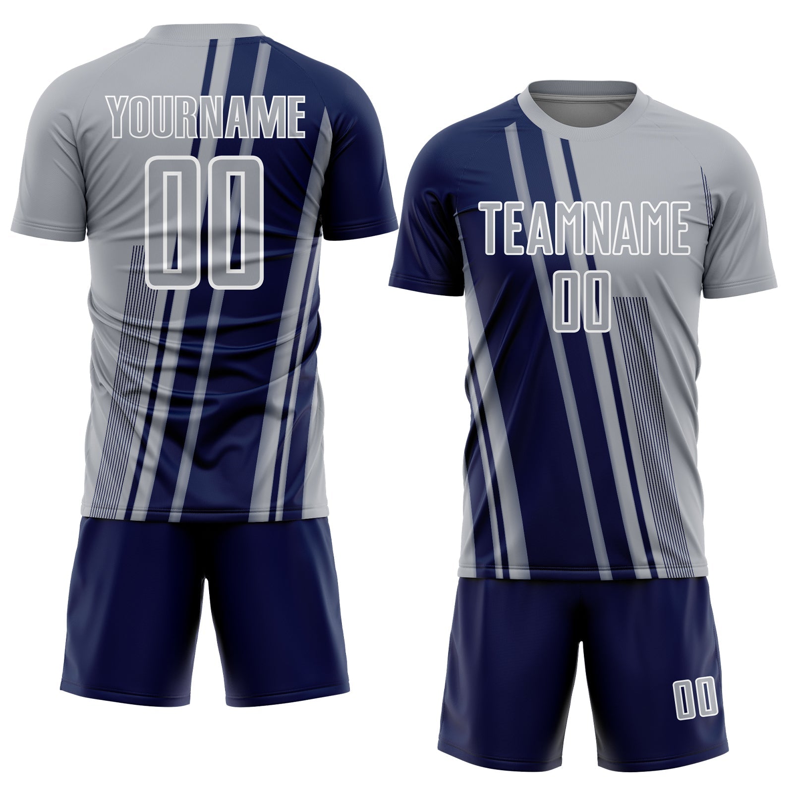 Custom Gray Navy-White Lines Sports Sublimation Soccer Uniform Jersey view 2