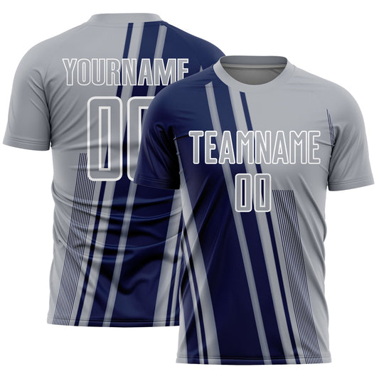 Custom Gray Navy-White Lines Sports Sublimation Soccer Uniform Jersey - Main View