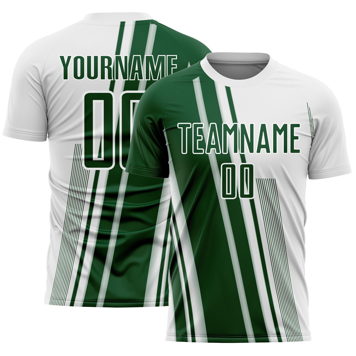 Custom White Green Lines Sports Sublimation Soccer Uniform Jersey - Main View