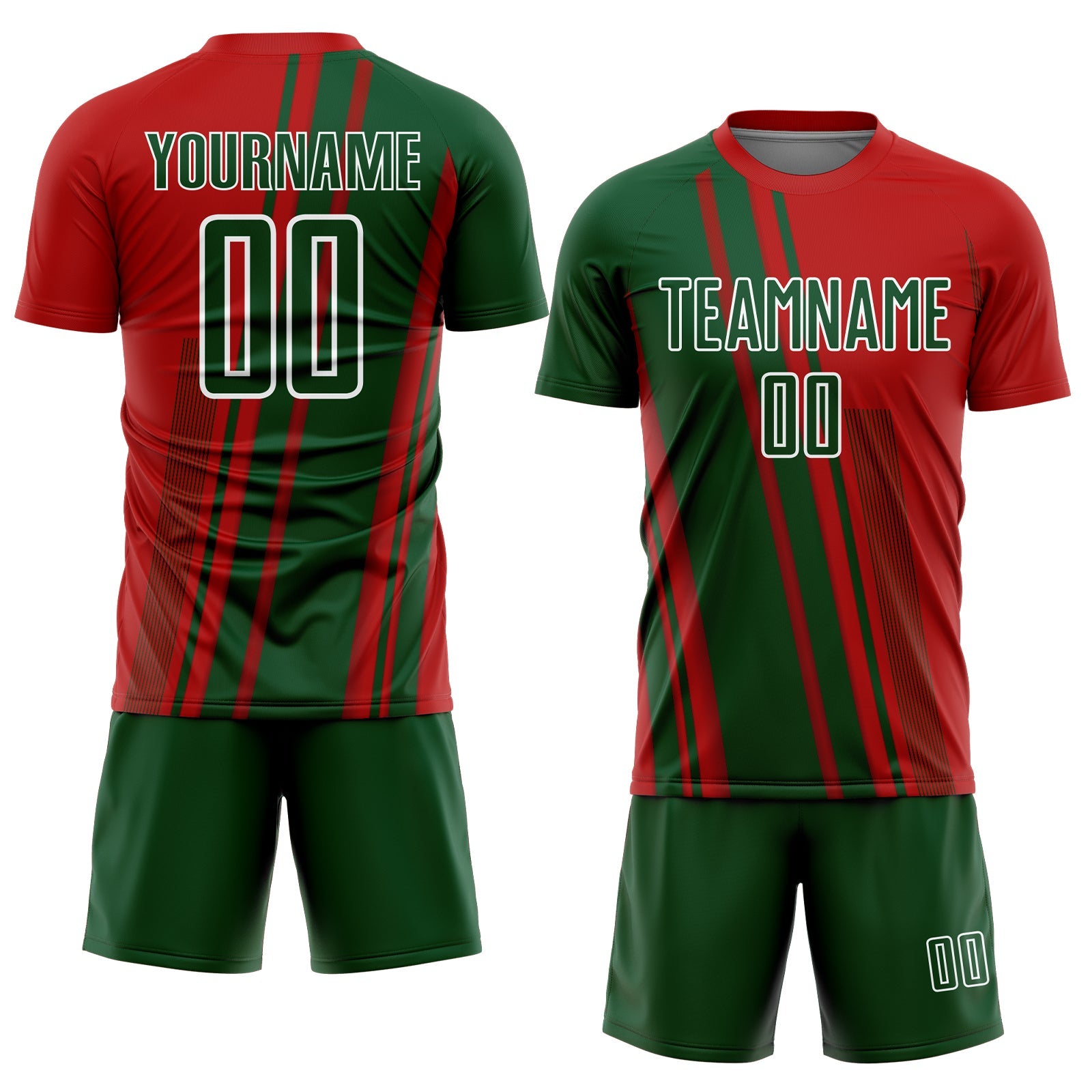 Custom Red Green-White Lines Sports Sublimation Soccer Uniform Jersey view 2