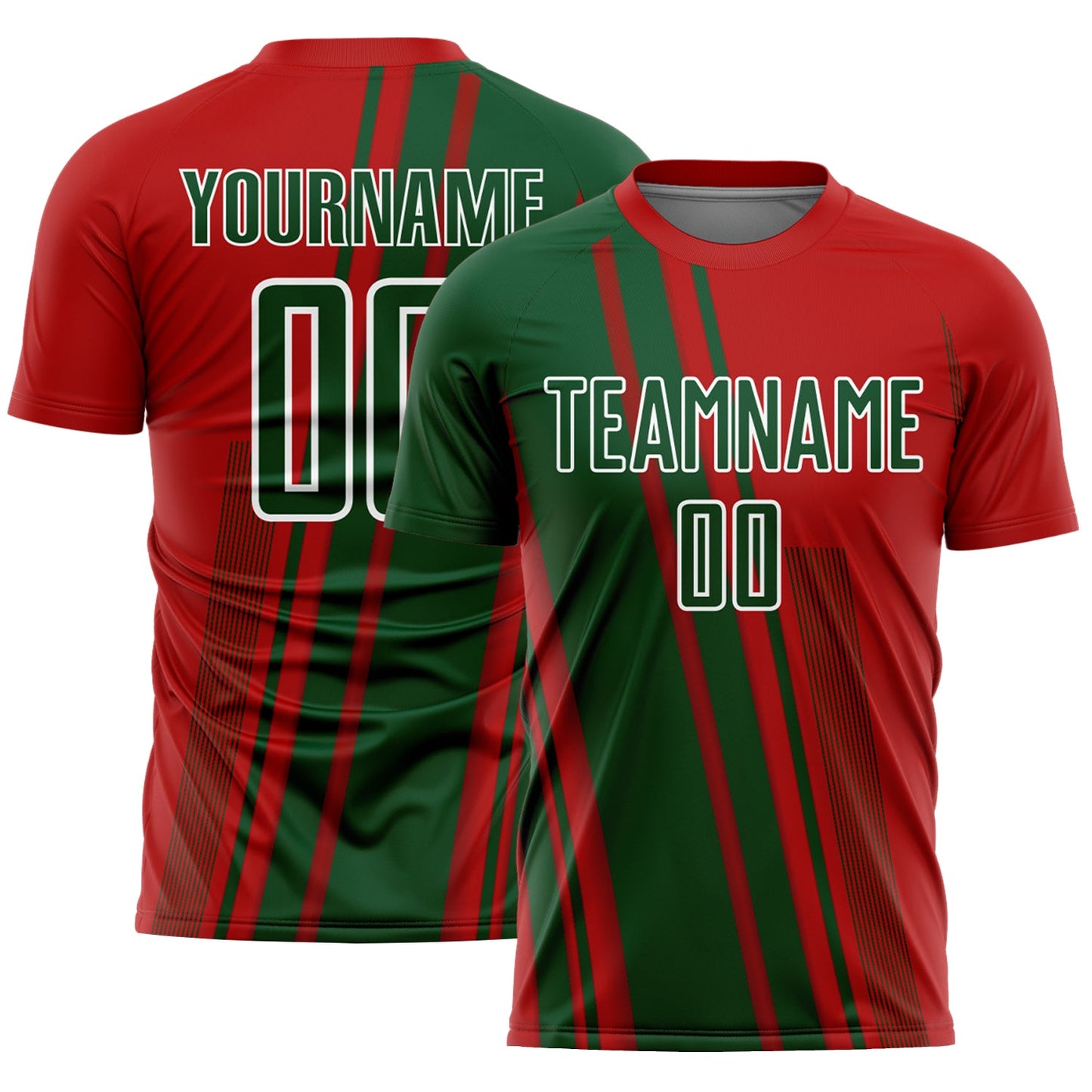 Custom Red Green-White Lines Sports Sublimation Soccer Uniform Jersey - Main View
