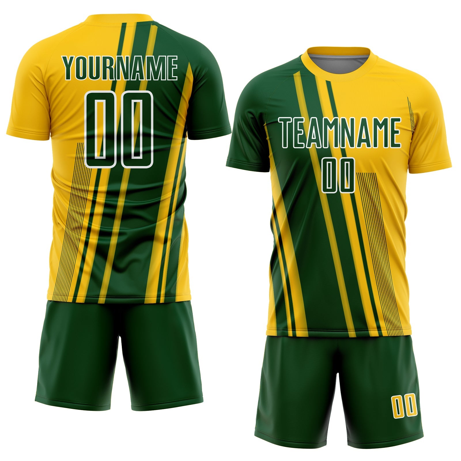 Custom Yellow Green-White Lines Sports Sublimation Soccer Uniform Jersey view 2