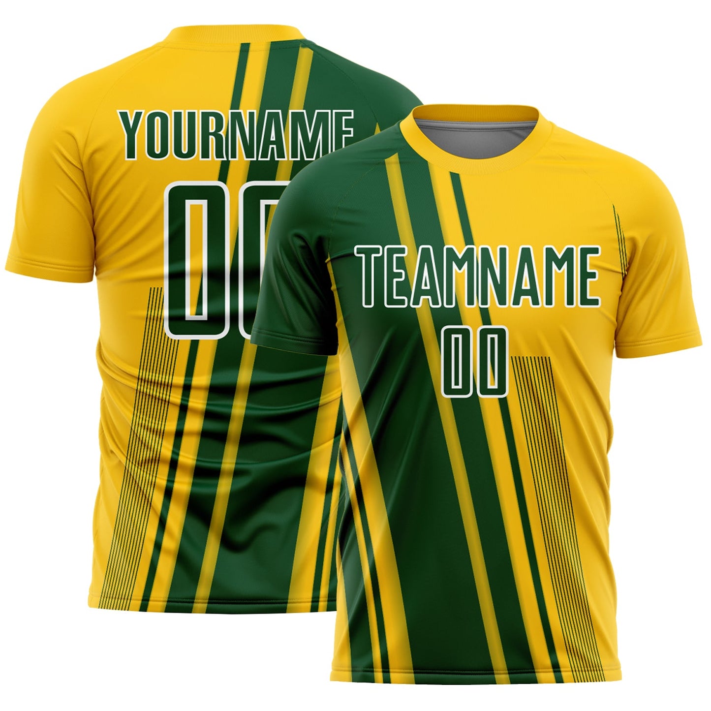 Custom Yellow Green-White Lines Sports Sublimation Soccer Uniform Jersey - Main View