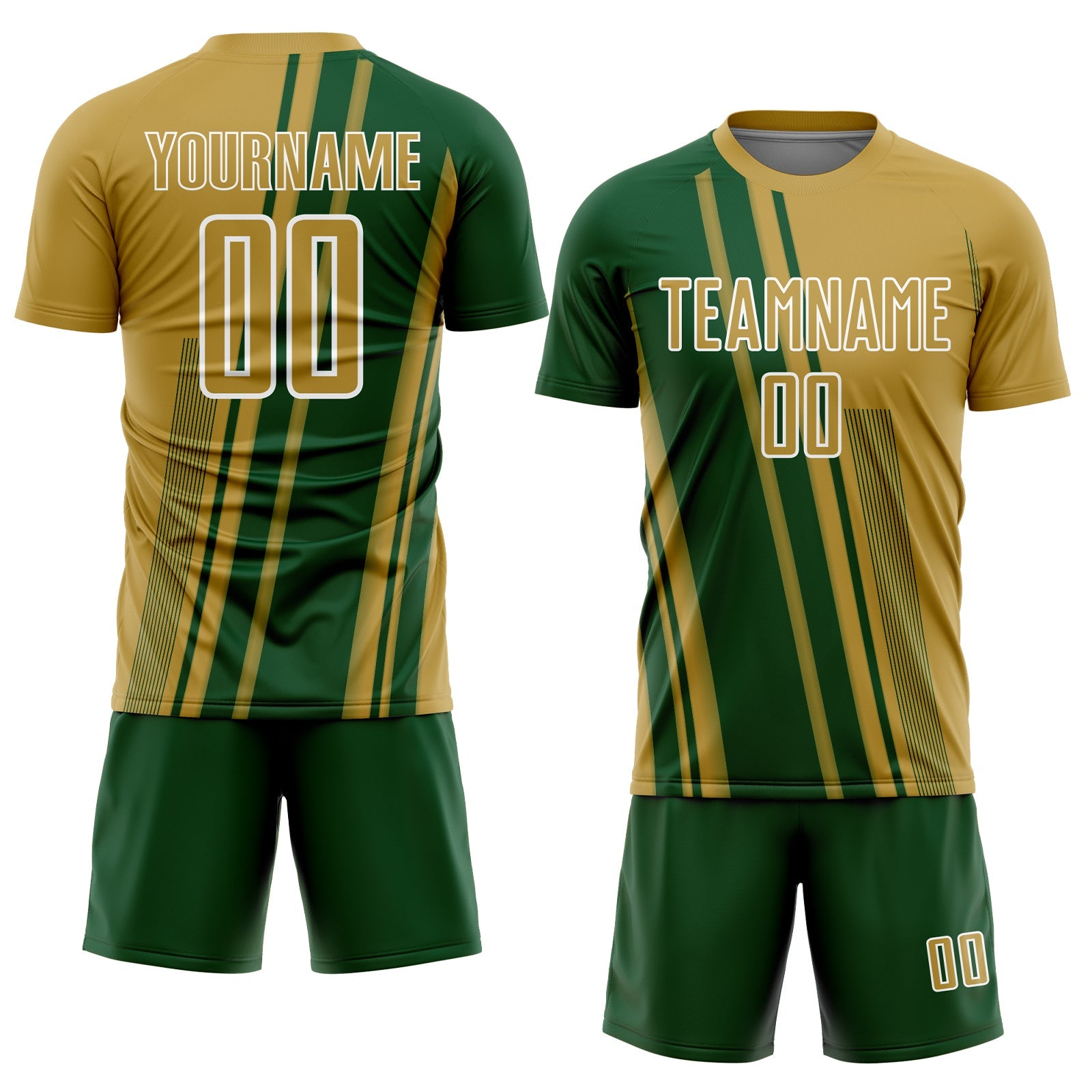 Custom Old Gold Green-White Lines Sports Sublimation Soccer Uniform Jersey view 2