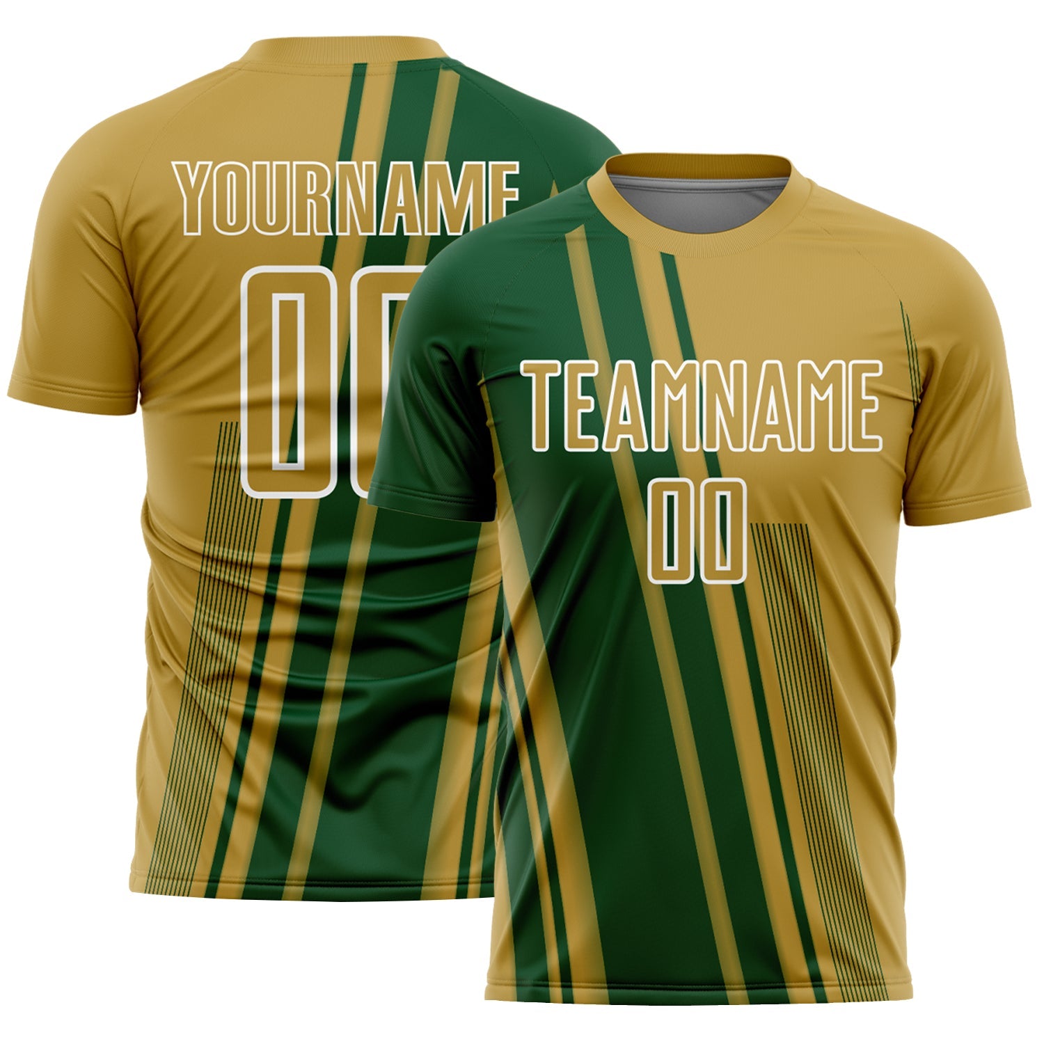 Custom Old Gold Green-White Lines Sports Sublimation Soccer Uniform Jersey - Main View
