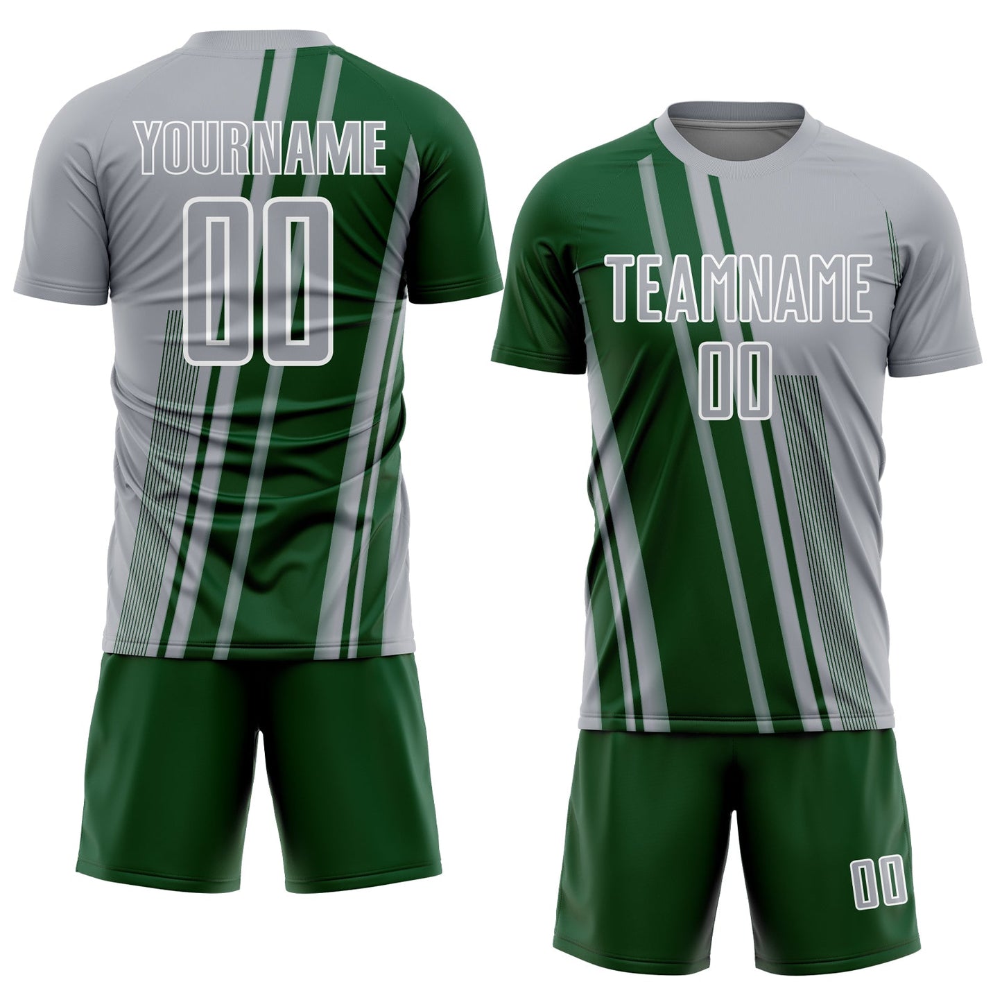 Custom Gray Green-White Lines Sports Sublimation Soccer Uniform Jersey view 2