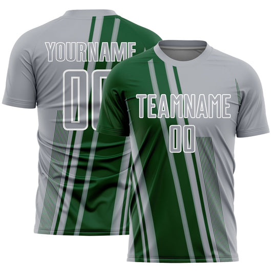 Custom Gray Green-White Lines Sports Sublimation Soccer Uniform Jersey - Main View