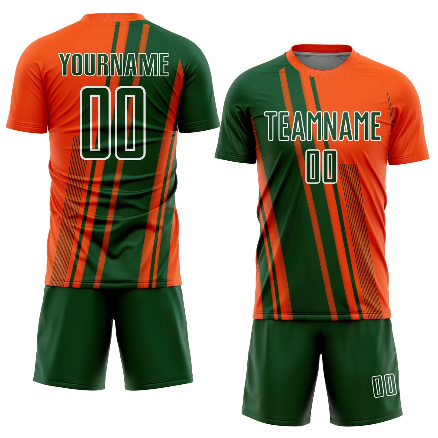 Custom Orange Green-White Lines Sports Sublimation Soccer Uniform Jersey view 2