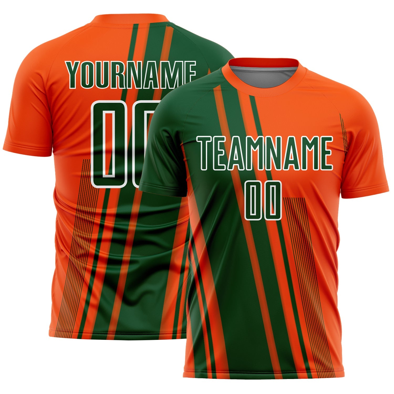 Custom Orange Green-White Lines Sports Sublimation Soccer Uniform Jersey - Main View