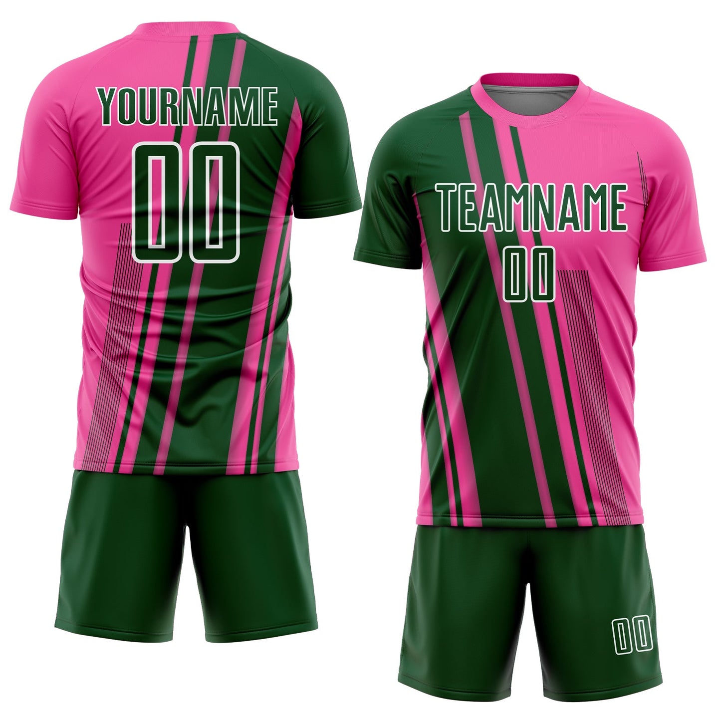 Custom Pink Green-White Lines Sports Sublimation Soccer Uniform Jersey view 2