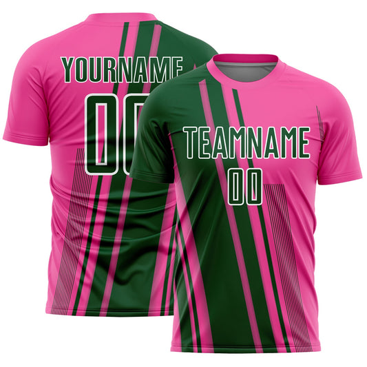 Custom Pink Green-White Lines Sports Sublimation Soccer Uniform Jersey - Main View