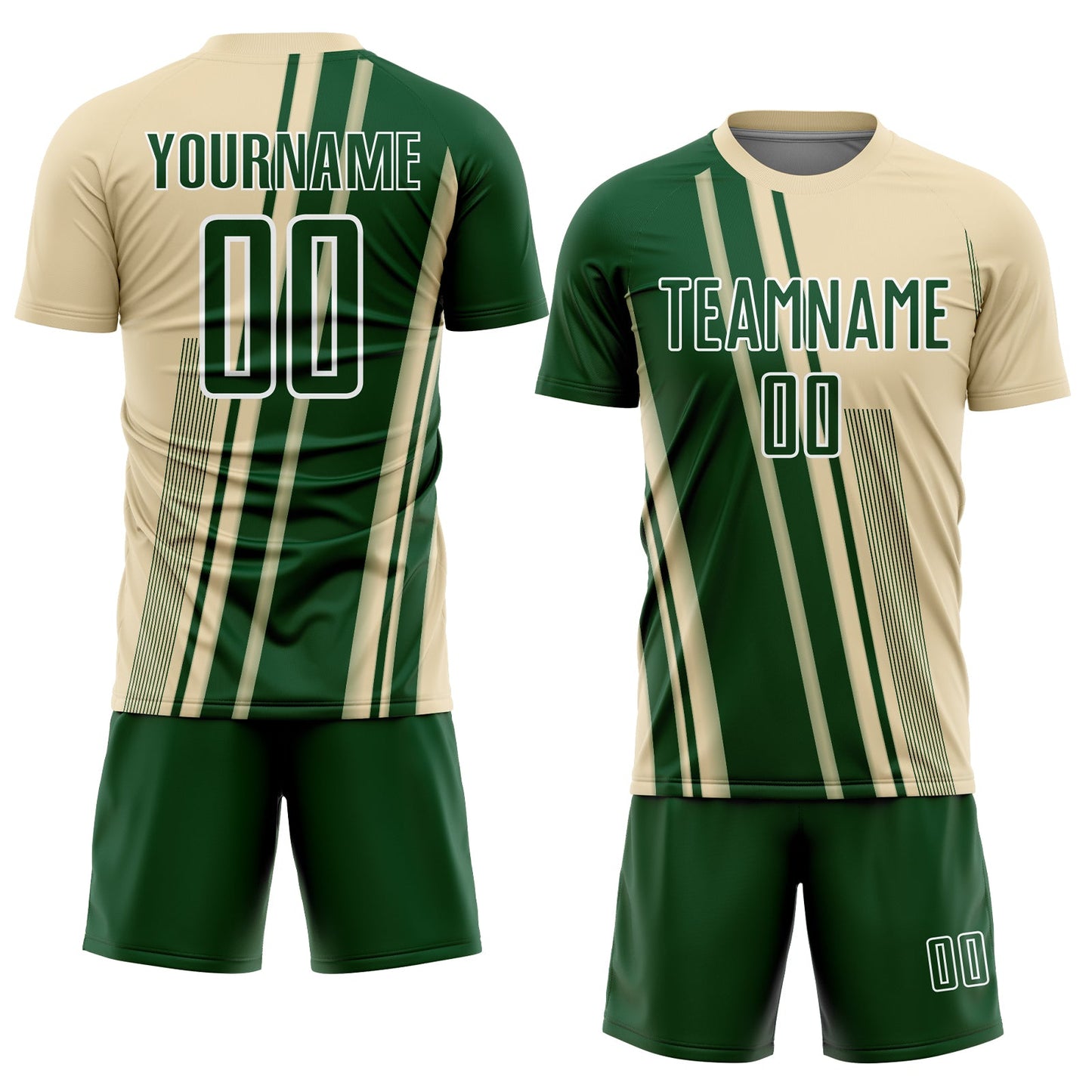 Custom Cream Green-White Lines Sports Sublimation Soccer Uniform Jersey view 2