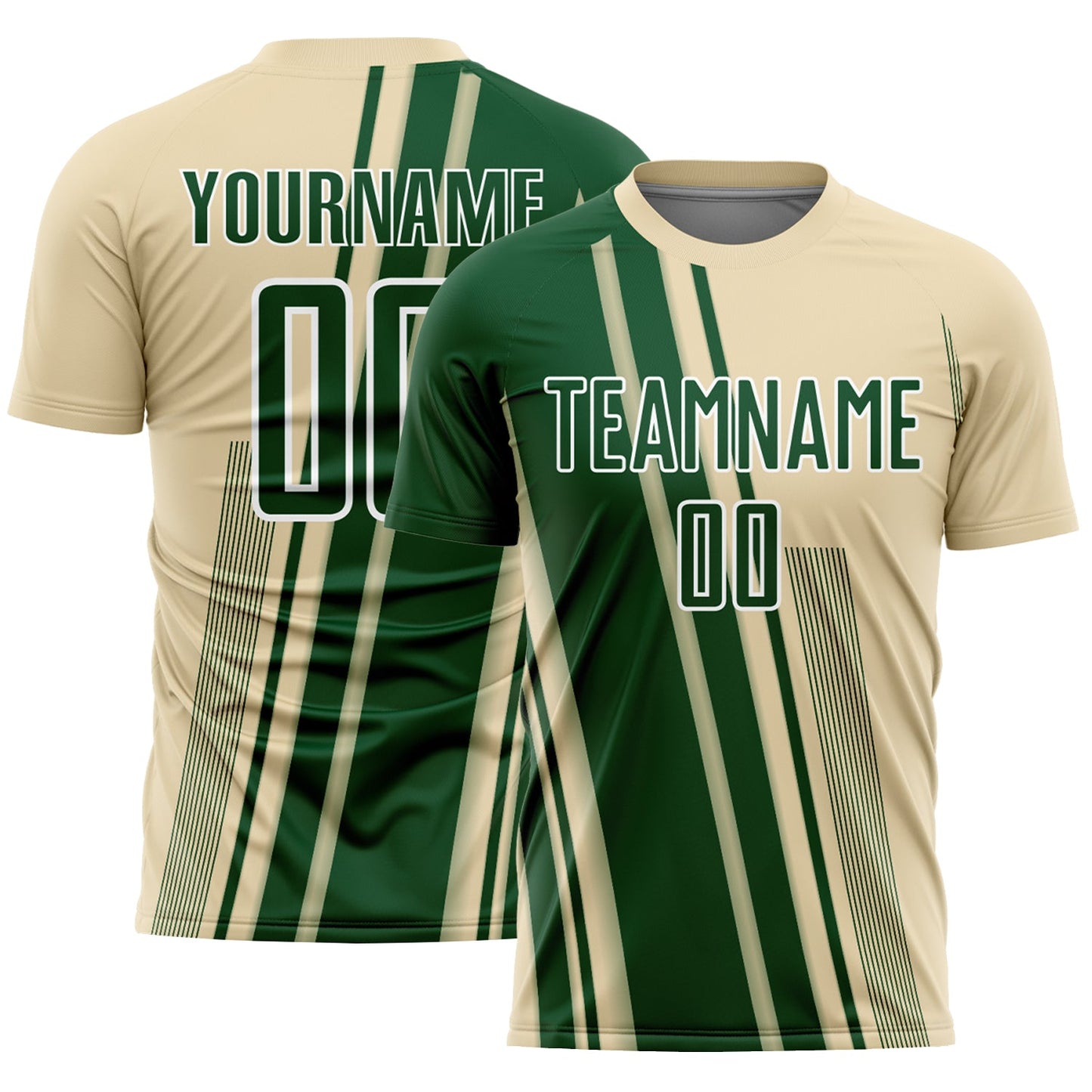Custom Cream Green-White Lines Sports Sublimation Soccer Uniform Jersey - Main View