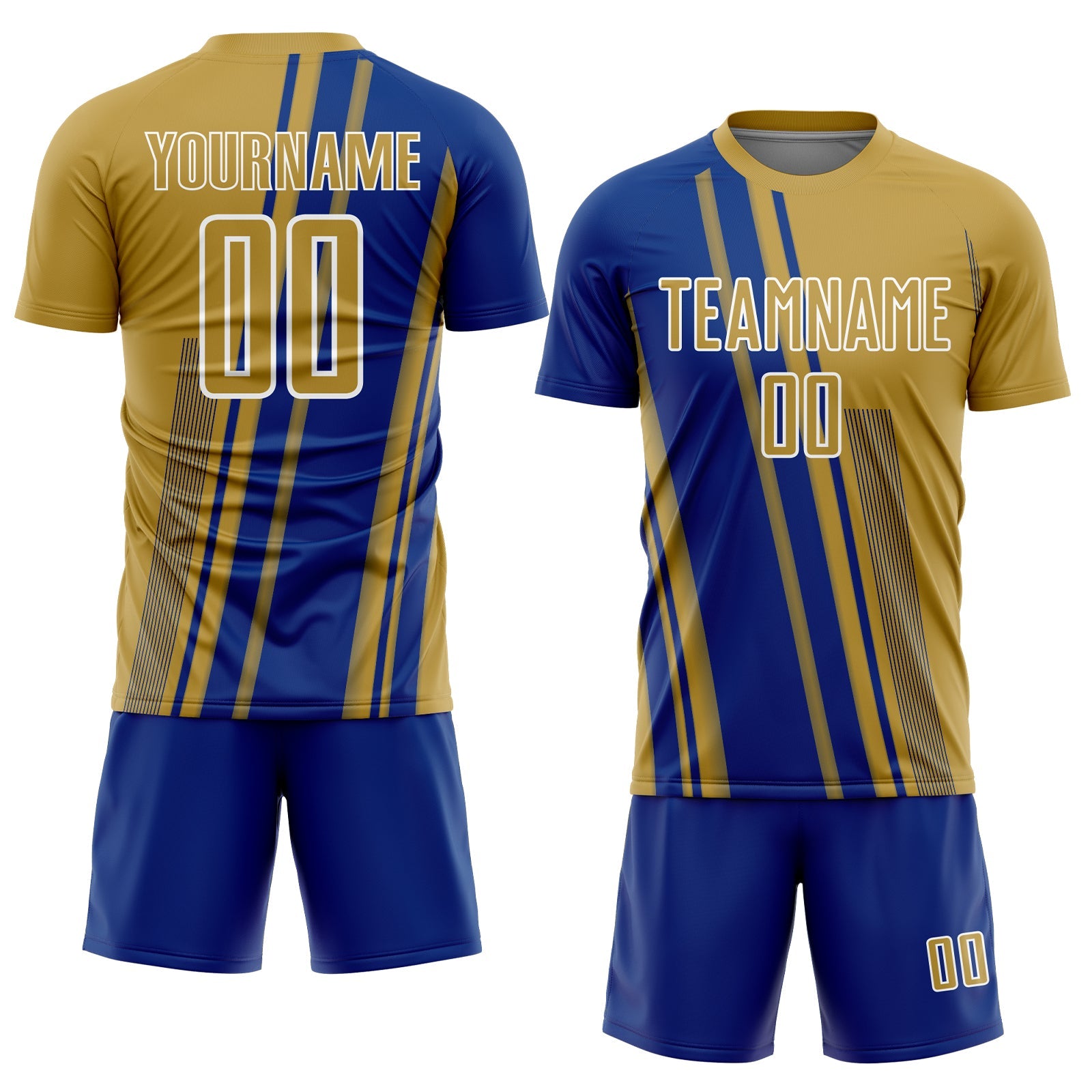 Custom Old Gold Royal-White Lines Sports Sublimation Soccer Uniform Jersey view 2
