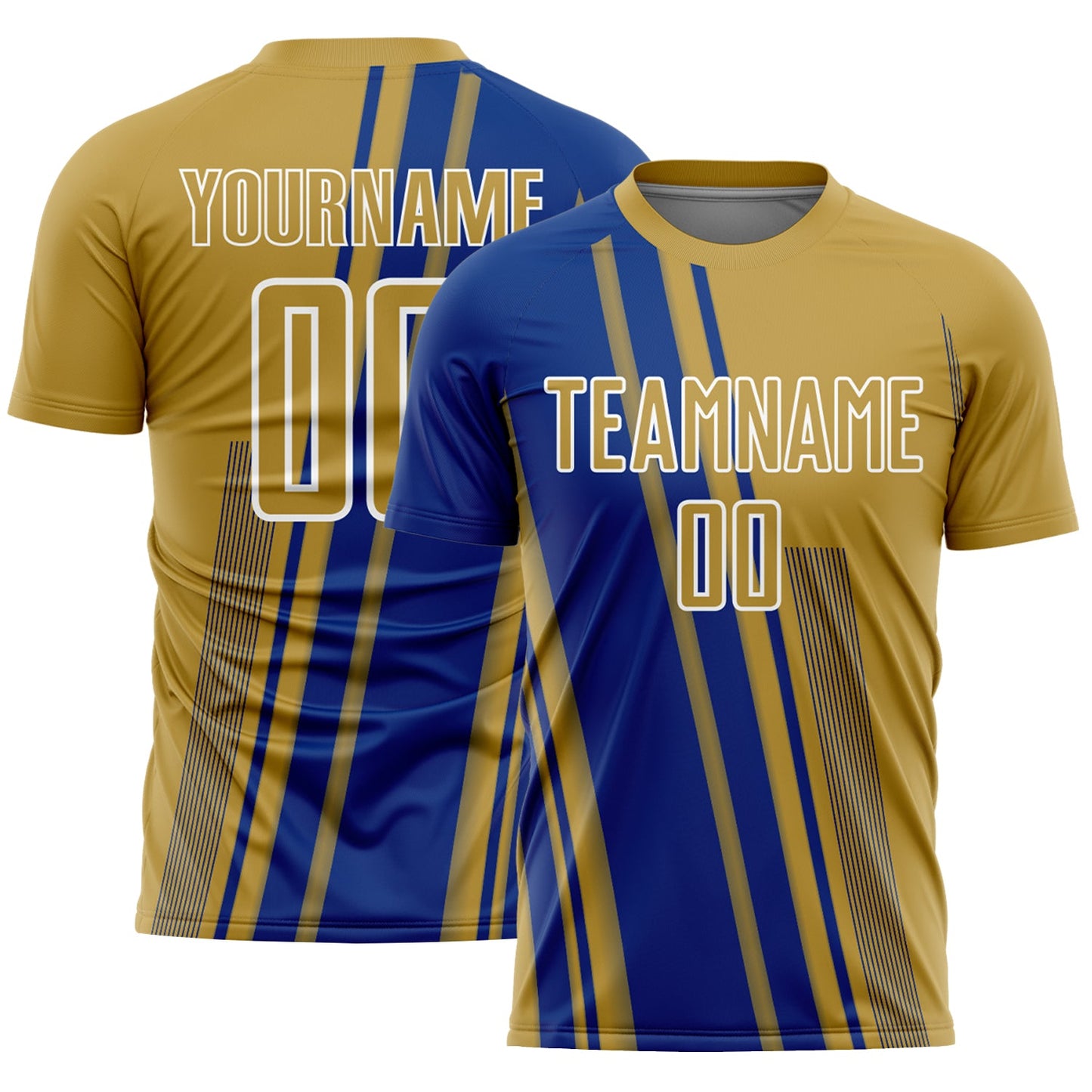 Custom Old Gold Royal-White Lines Sports Sublimation Soccer Uniform Jersey - Main View