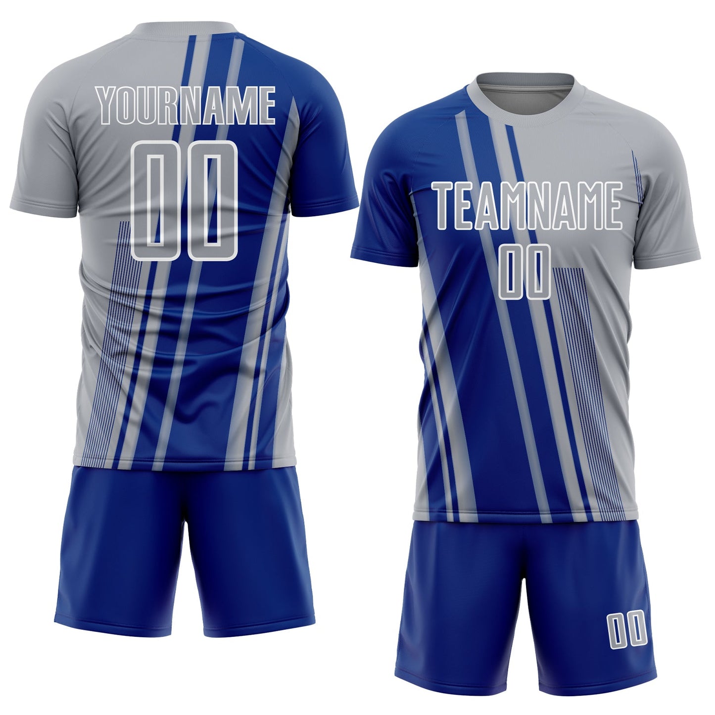 Custom Gray Royal-White Lines Sports Sublimation Soccer Uniform Jersey view 2