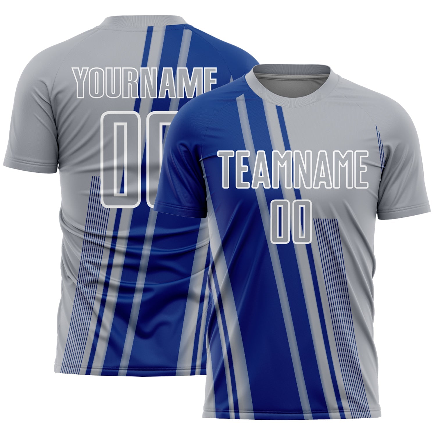 Custom Gray Royal-White Lines Sports Sublimation Soccer Uniform Jersey - Main View
