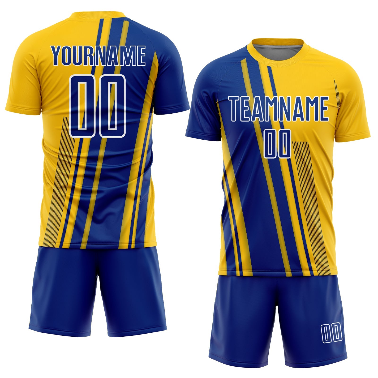 Custom Yellow Royal-White Lines Sports Sublimation Soccer Uniform Jersey view 2