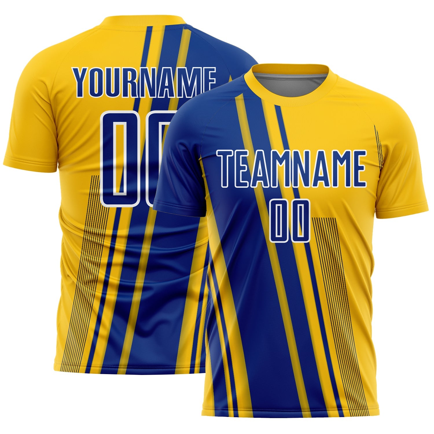Custom Yellow Royal-White Lines Sports Sublimation Soccer Uniform Jersey - Main View