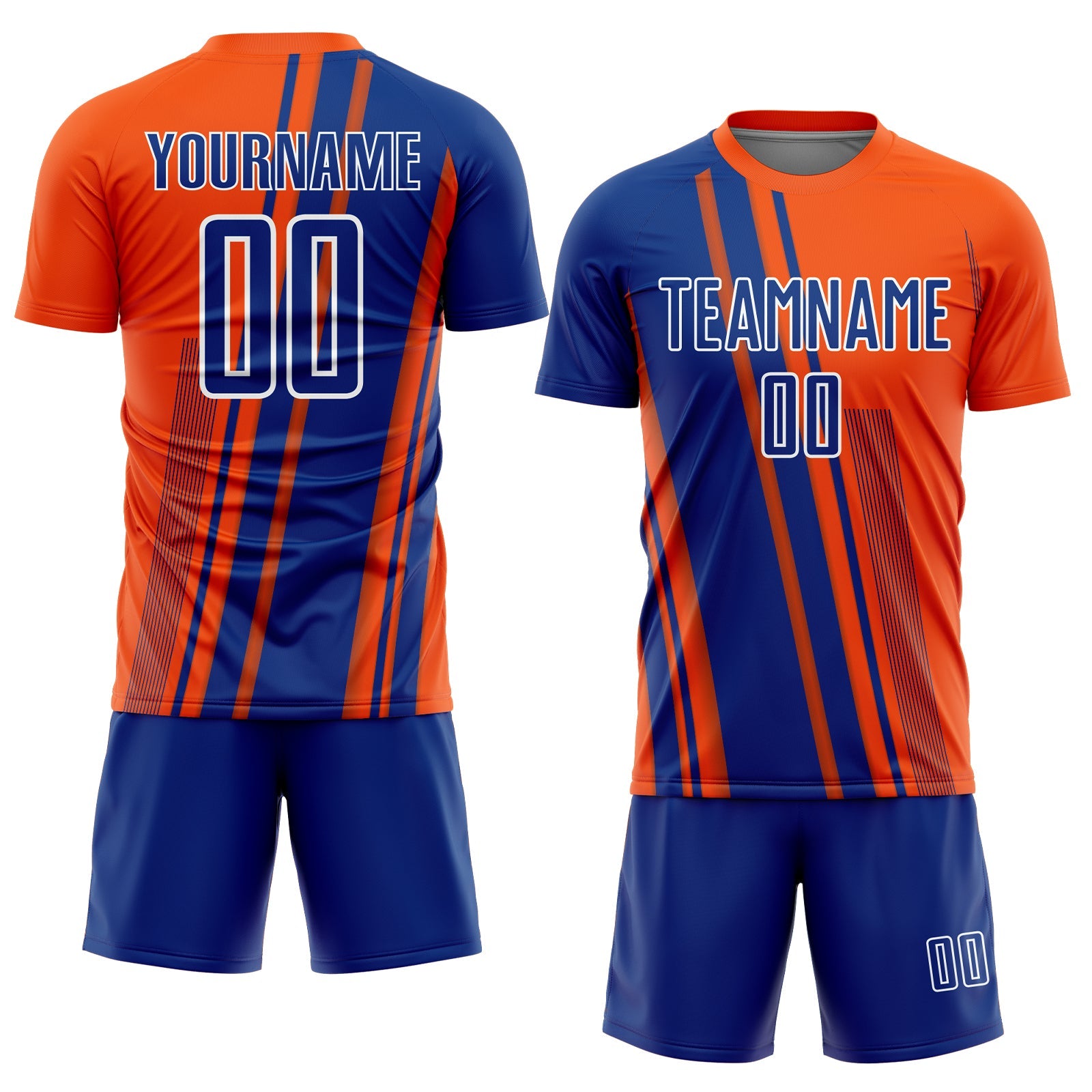 Custom Orange Royal-White Lines Sports Sublimation Soccer Uniform Jersey view 2