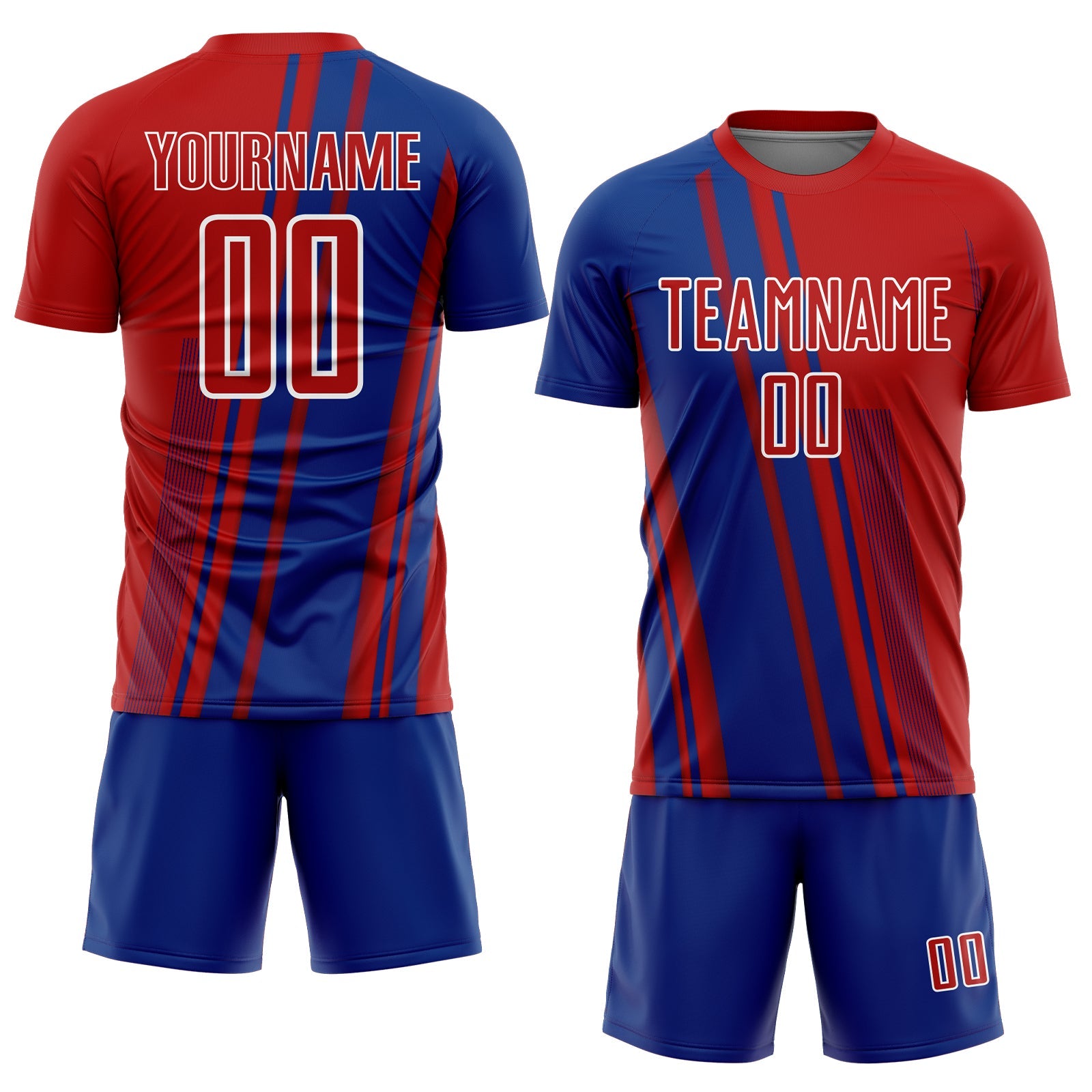 Custom Red Royal-White Lines Sports Sublimation Soccer Uniform Jersey view 2