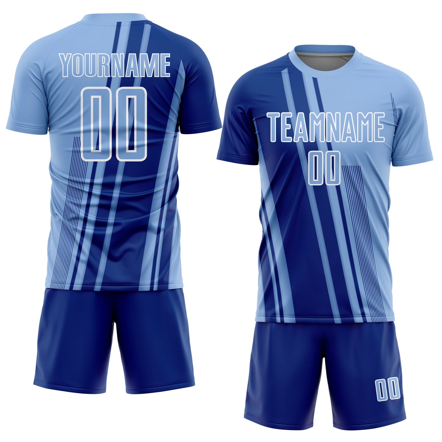 Custom Light Blue Royal-White Lines Sports Sublimation Soccer Uniform Jersey view 2