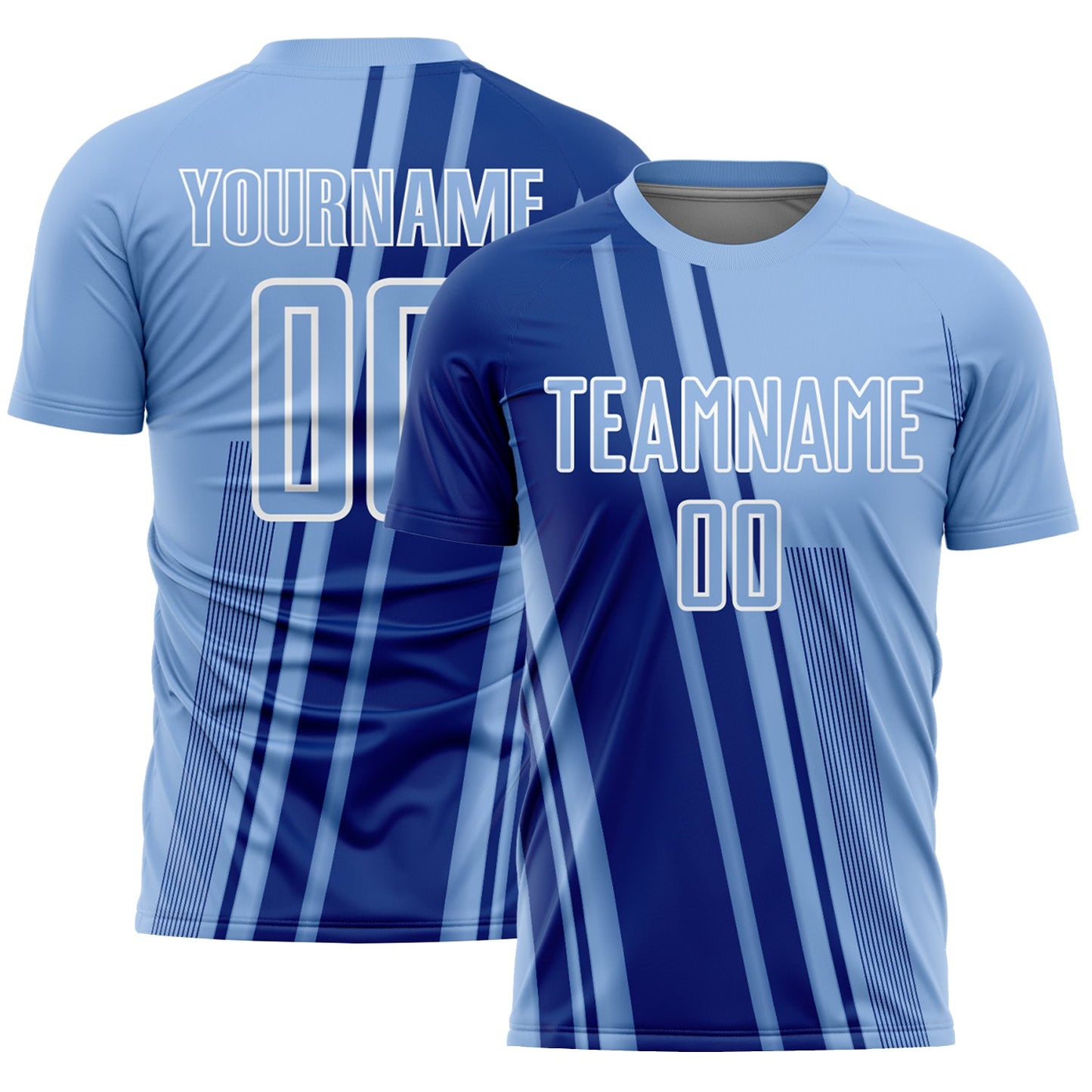 Custom Light Blue Royal-White Lines Sports Sublimation Soccer Uniform Jersey - Main View