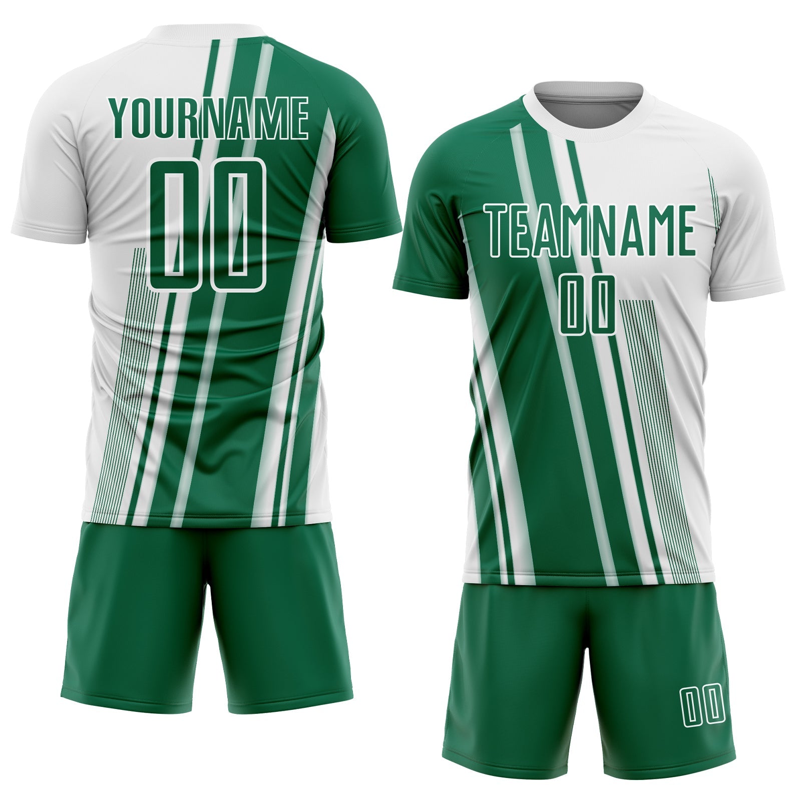 Custom White Kelly Green Lines Sports Sublimation Soccer Uniform Jersey view 2
