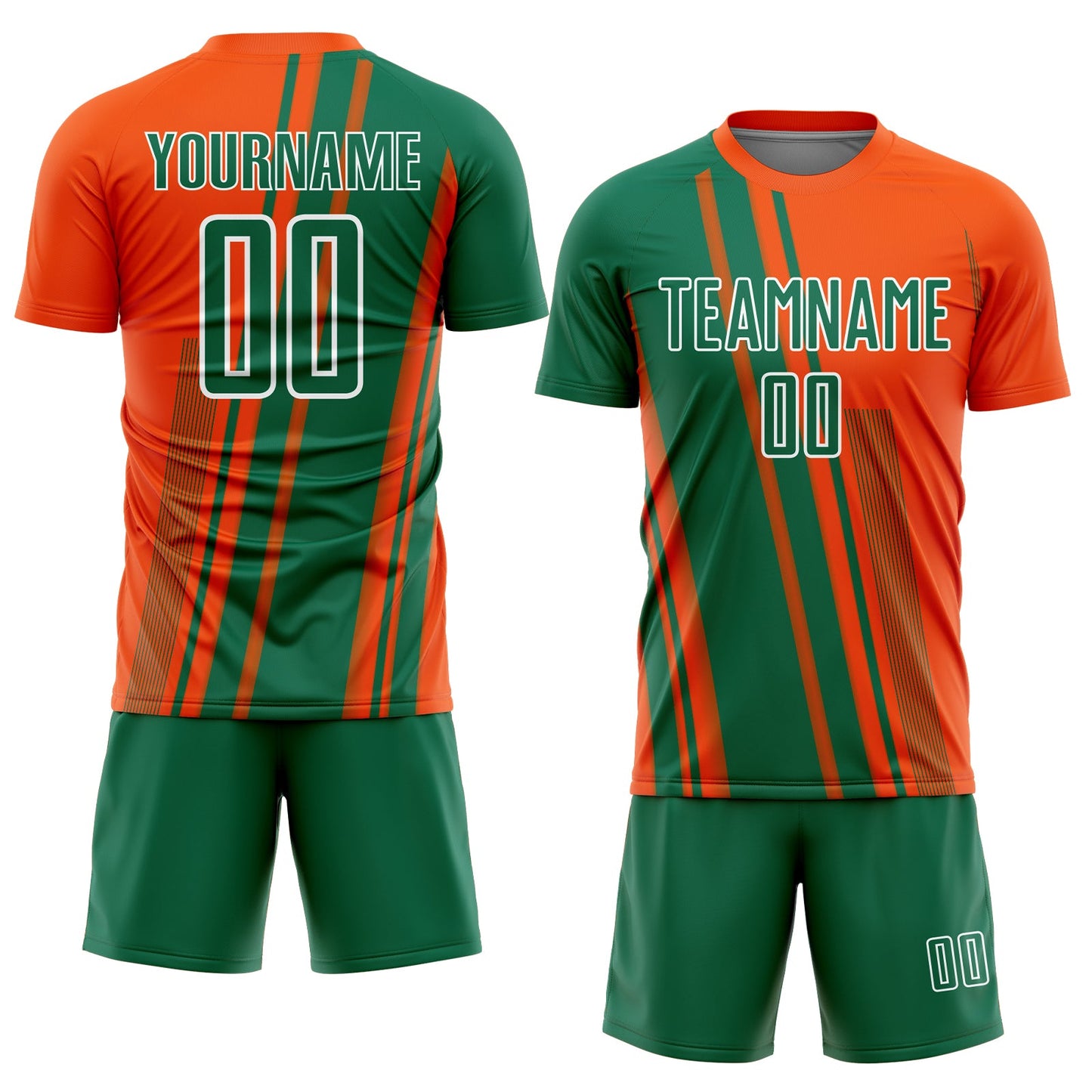 Custom Orange Kelly Green-White Lines Sports Sublimation Soccer Uniform Jersey view 2