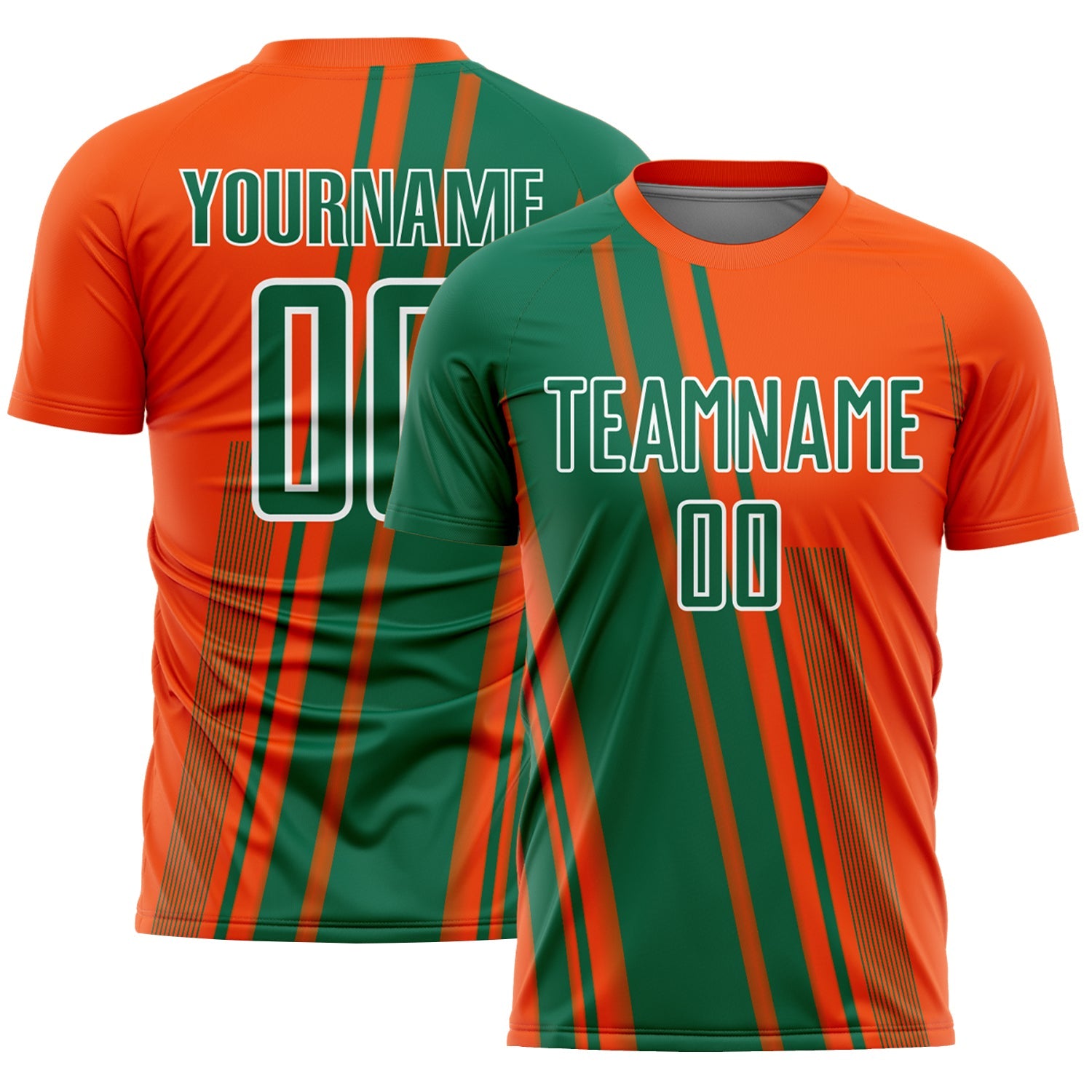 Custom Orange Kelly Green-White Lines Sports Sublimation Soccer Uniform Jersey - Main View