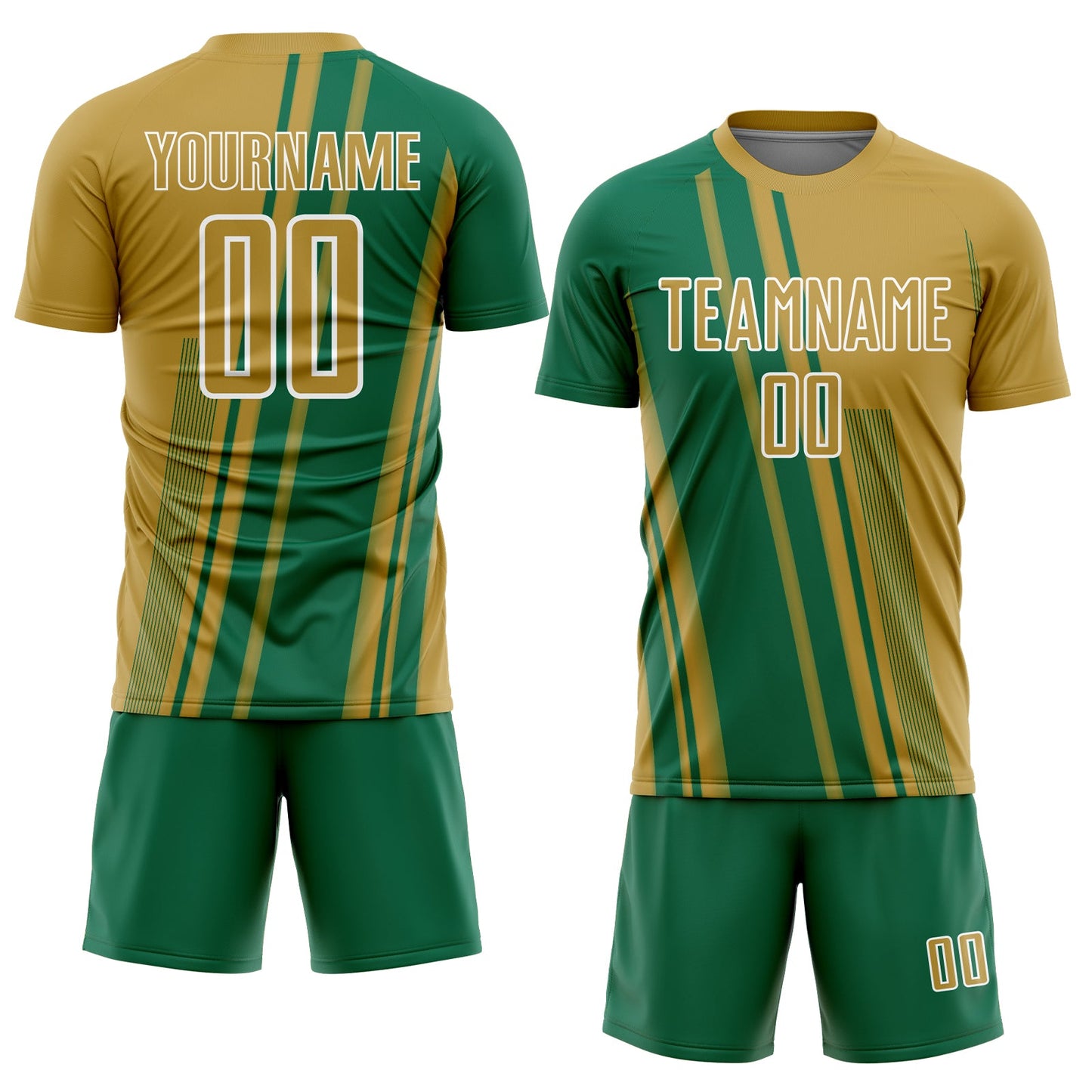 Custom Old Gold Kelly Green-White Lines Sports Sublimation Soccer Uniform Jersey view 2