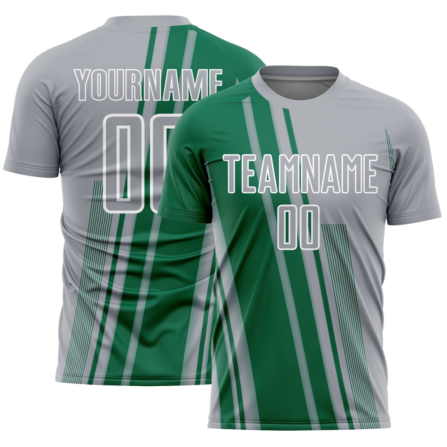 Custom Gray Kelly Green-White Lines Sports Sublimation Soccer Uniform Jersey - Main View