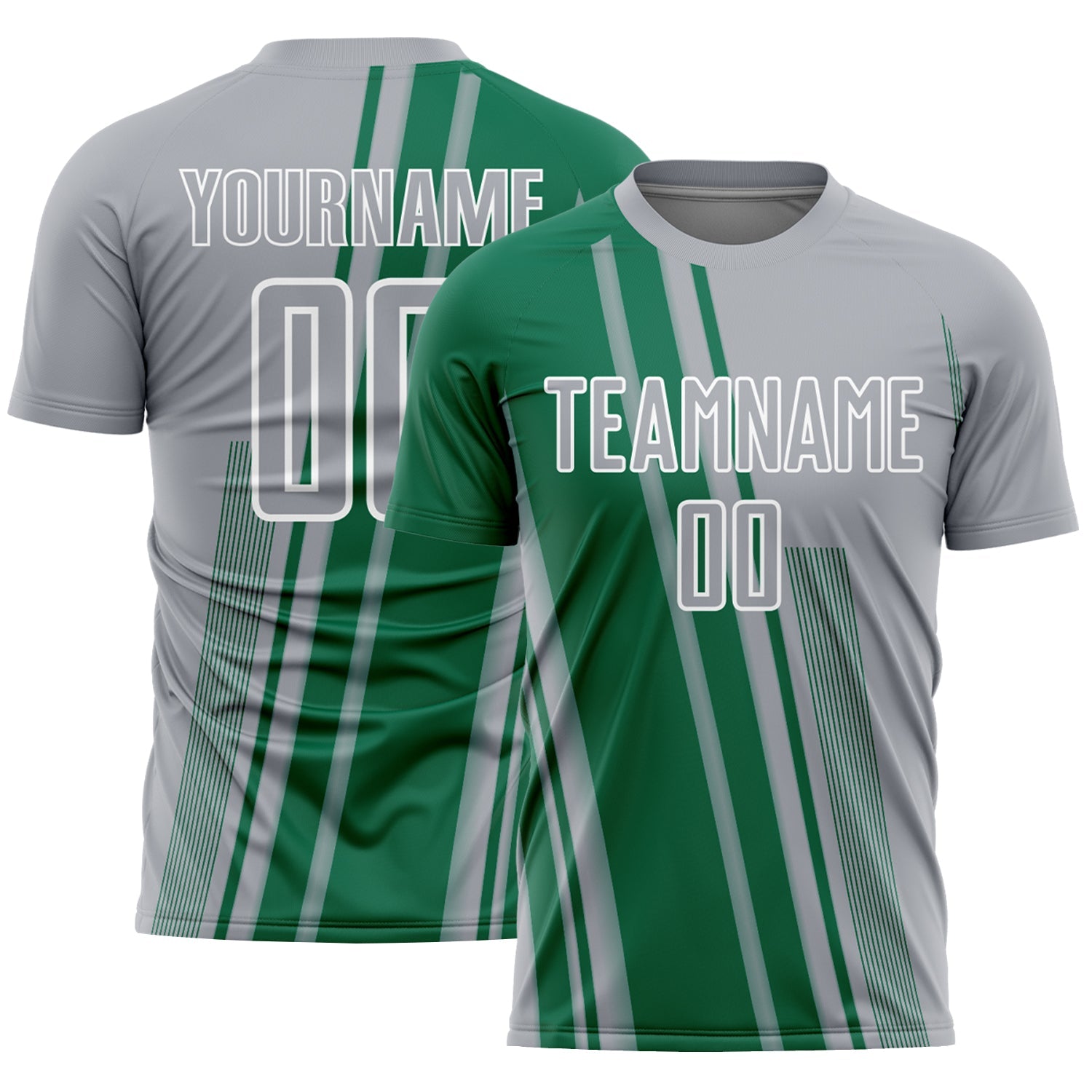 Custom Gray Kelly Green-White Lines Sports Sublimation Soccer Uniform Jersey - Main View