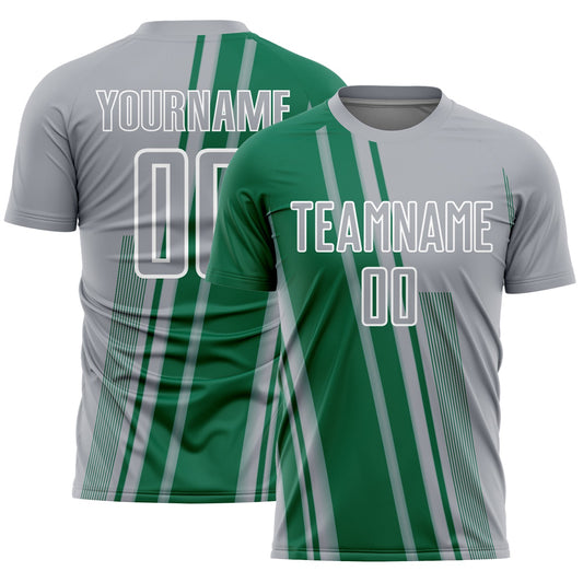 Custom Gray Kelly Green-White Lines Sports Sublimation Soccer Uniform Jersey - Main View