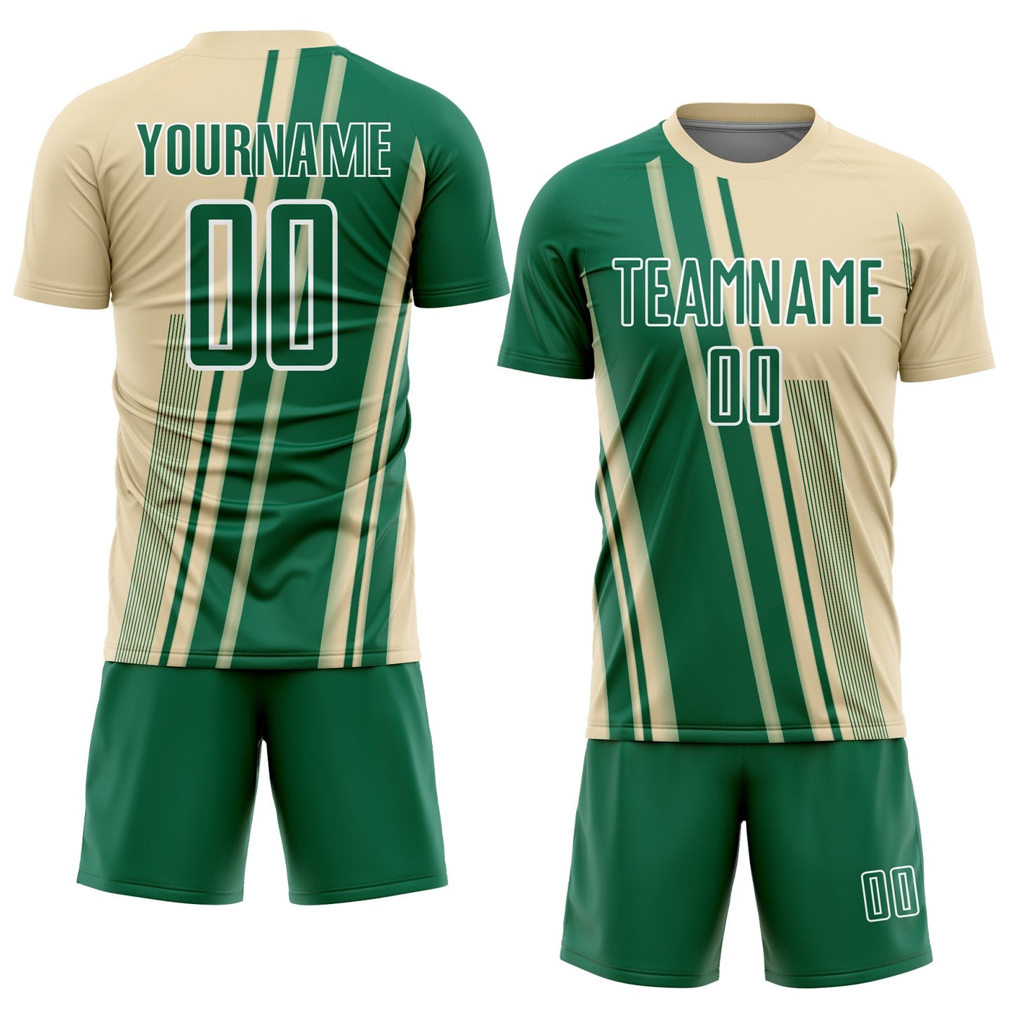 Custom Cream Kelly Green-White Lines Sports Sublimation Soccer Uniform Jersey view 2