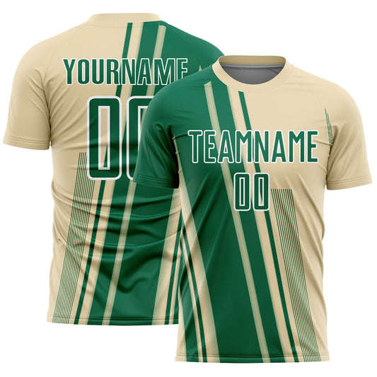 Custom Cream Kelly Green-White Lines Sports Sublimation Soccer Uniform Jersey - Main View