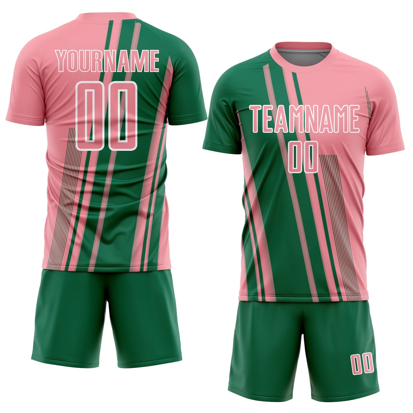 Custom Medium Pink Kelly Green-White Lines Sports Sublimation Soccer Uniform Jersey view 2