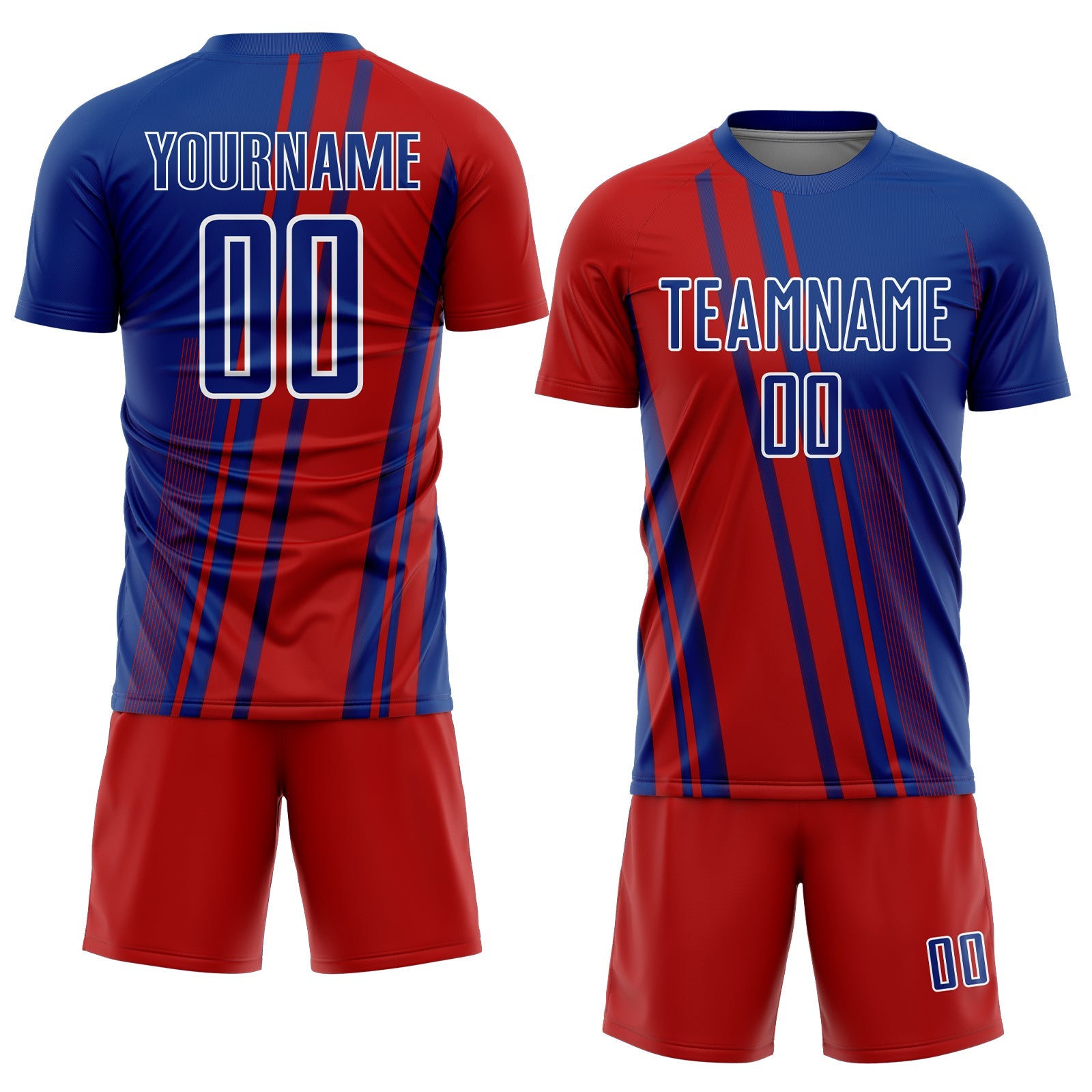 Custom Royal Red-White Lines Sports Sublimation Soccer Uniform Jersey view 2