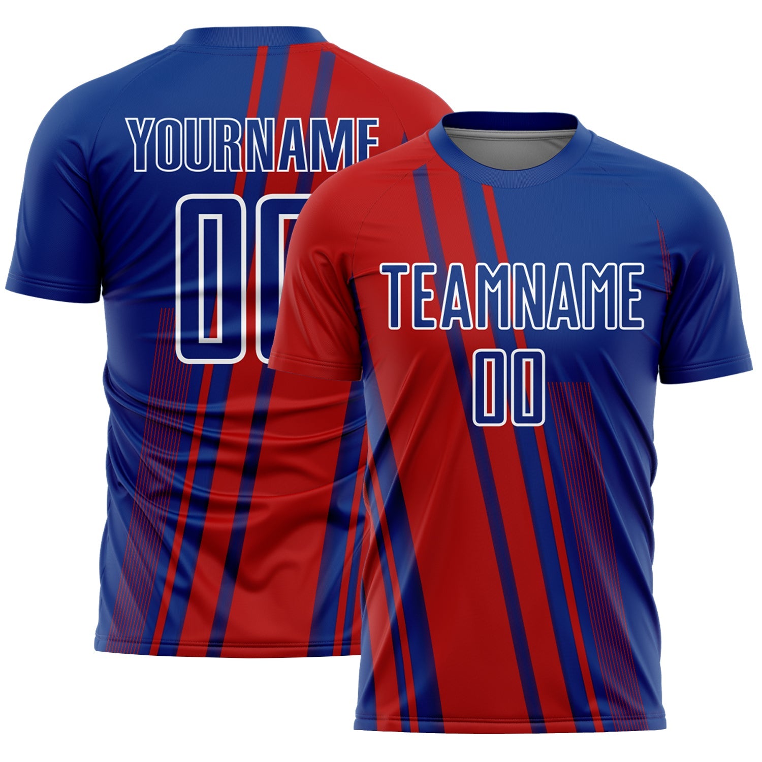 Custom Royal Red-White Lines Sports Sublimation Soccer Uniform Jersey - Main View