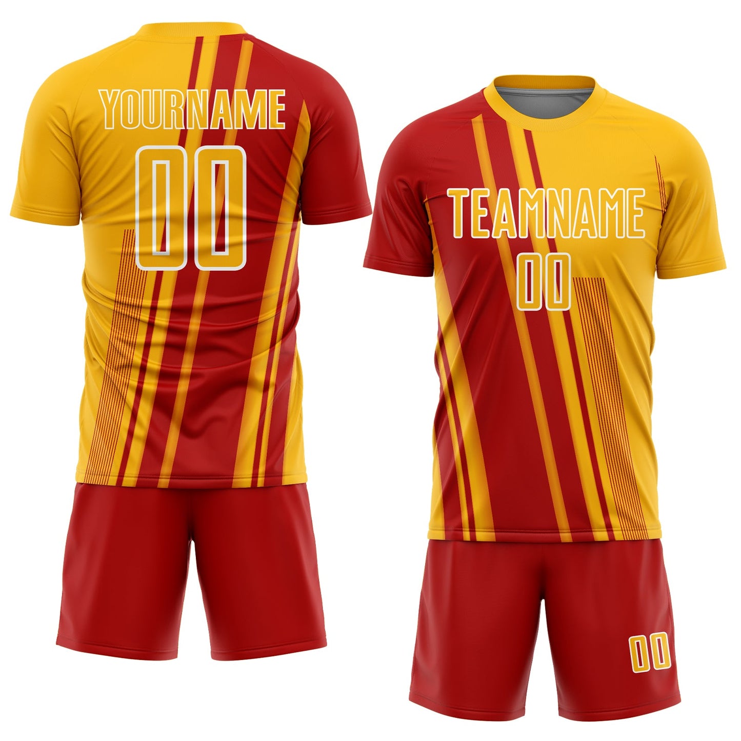 Custom Gold Red-White Lines Sports Sublimation Soccer Uniform Jersey view 2